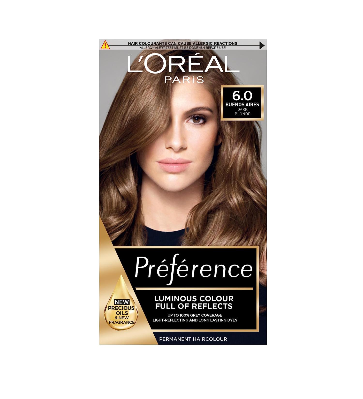 L'Or al Paris Luminous Colour Permanent Hair Dye 6.0 Buenos Aires Dark Blonde - 100% Grey Coverage, Long-lasting Radiance - For All Hair Types - Preference 1 Application - Buy Online on GoSupps.com
