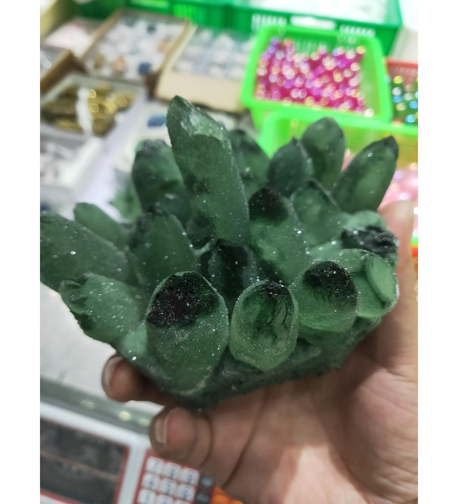 1000gRare Natural Green Ghost Cluster Crystal Stone Clear Crystal Natural Specter Reiki Quartz Stones Specimen Beautiful Crystal Cluster (Size : 500g) - Buy Online on GoSupps.com