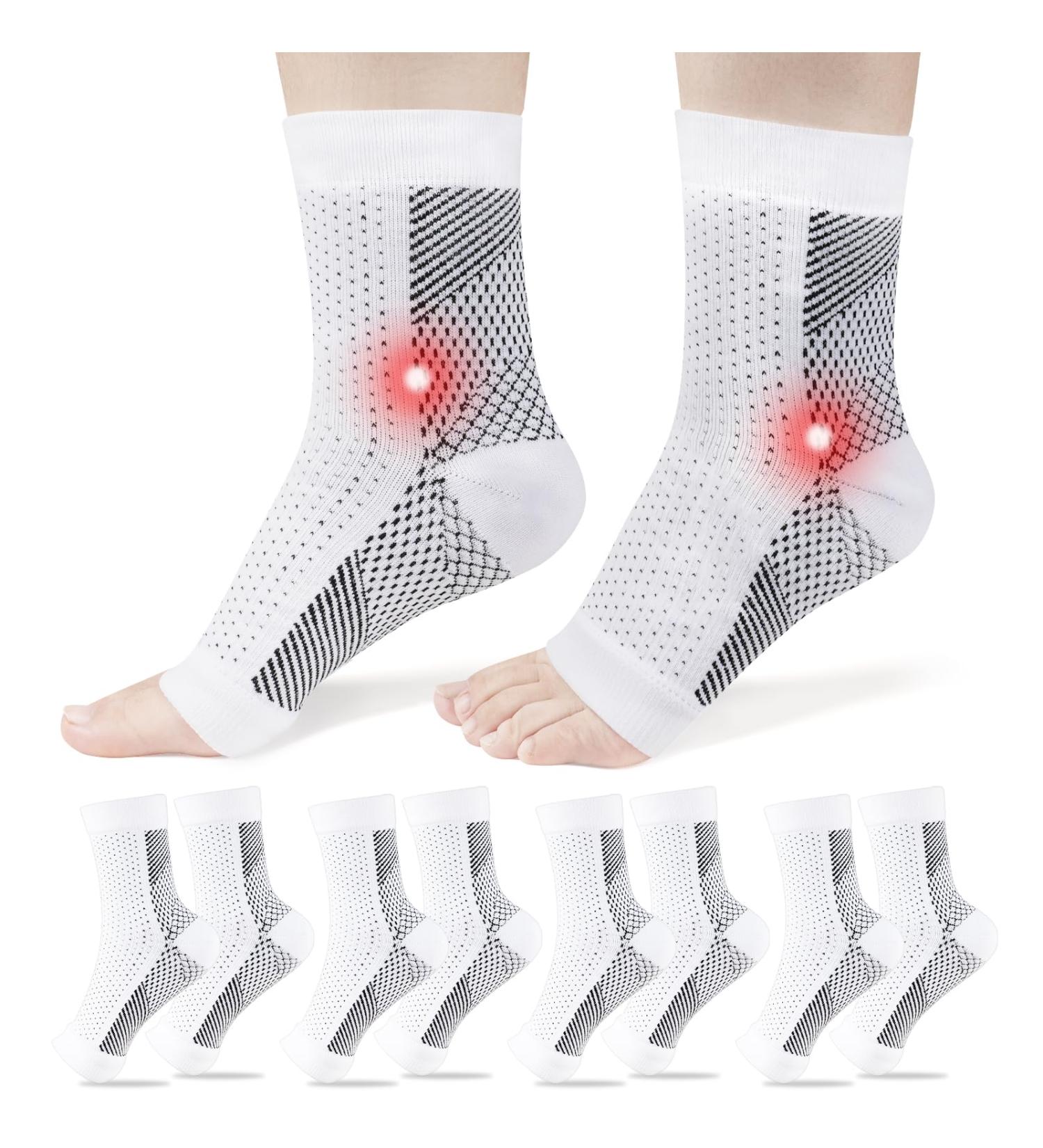 ACWOO Plantar Fasciitis Socks 4 Pairs Neuropathy Socks Ankle Compression Socks for Women Men Breathable Anti-Slip Ankle Support Brace Wide Calf Compression Socks for Pain Relief Flying Running L/XL White - Buy Online on GoSupps.com