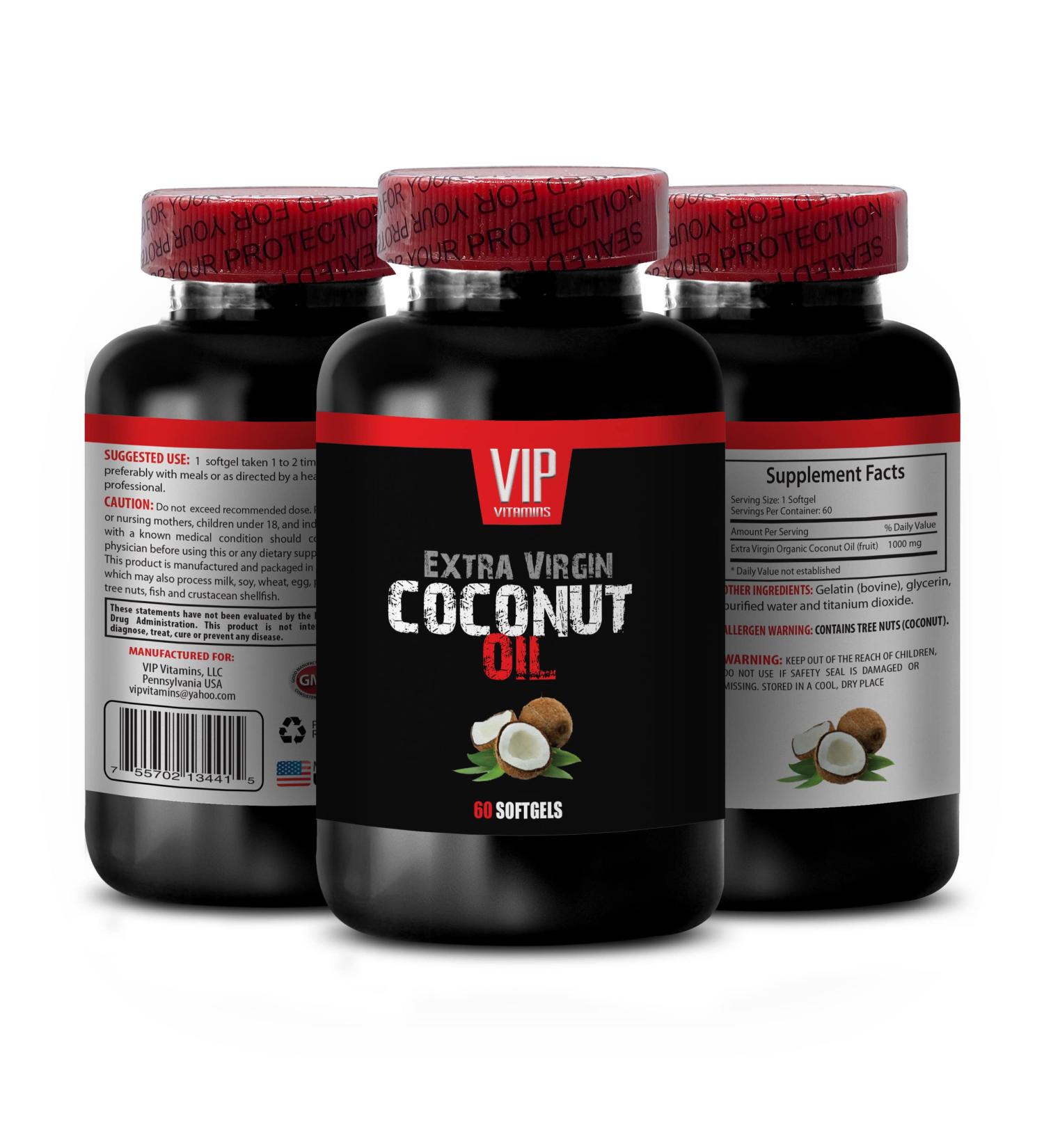 Extra Virgin Coconut Oil Softgels 3000mg - Weight Loss & Memory Support Supplement - 60 Gels - Buy Online on GoSupps.com