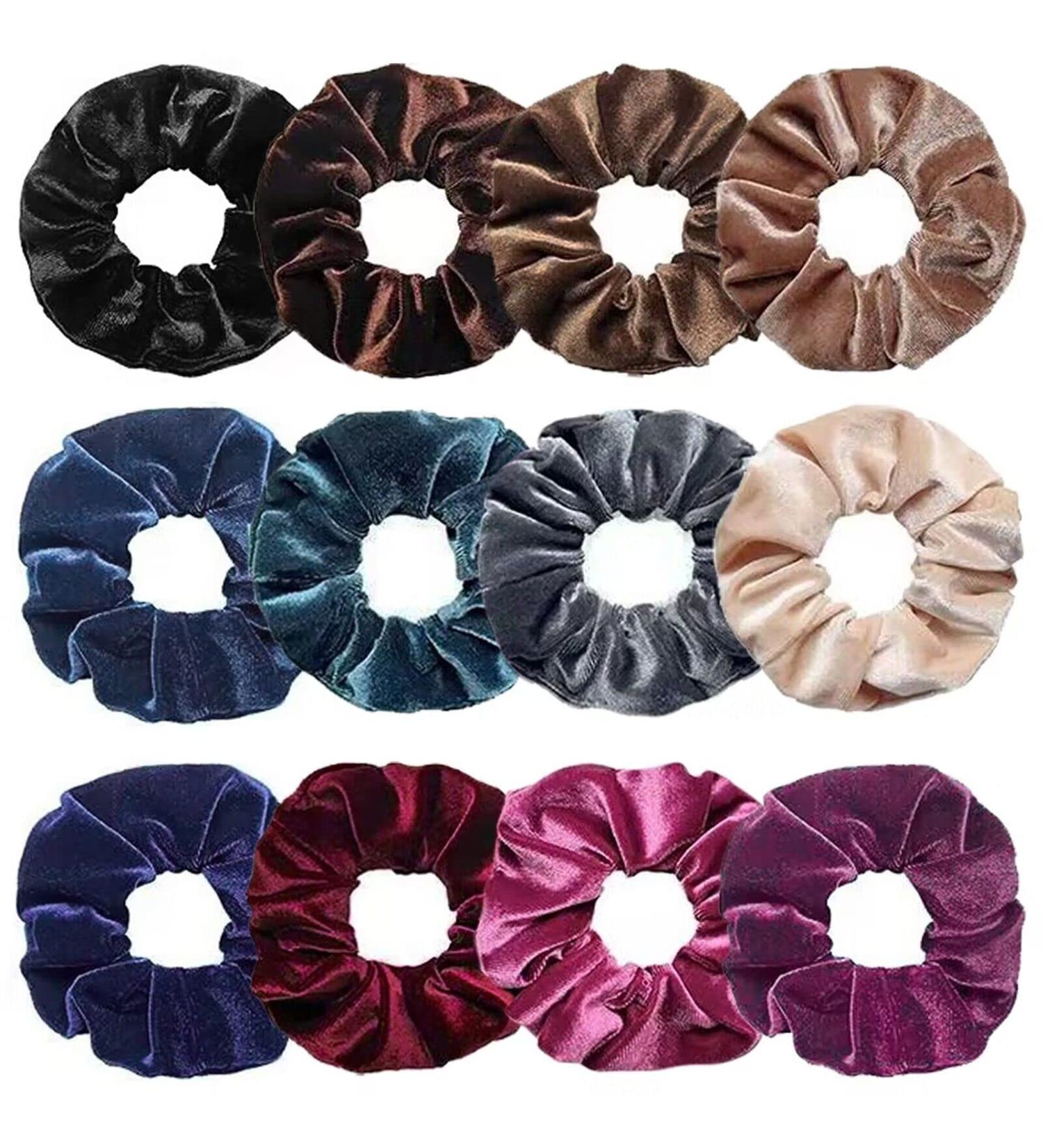 Senllori Velvet Scrunchies for Women - 24 Soft Elastic Hair Bands | Dark Color Hair Accessories for Stylish Looks - Buy Online on GoSupps.com