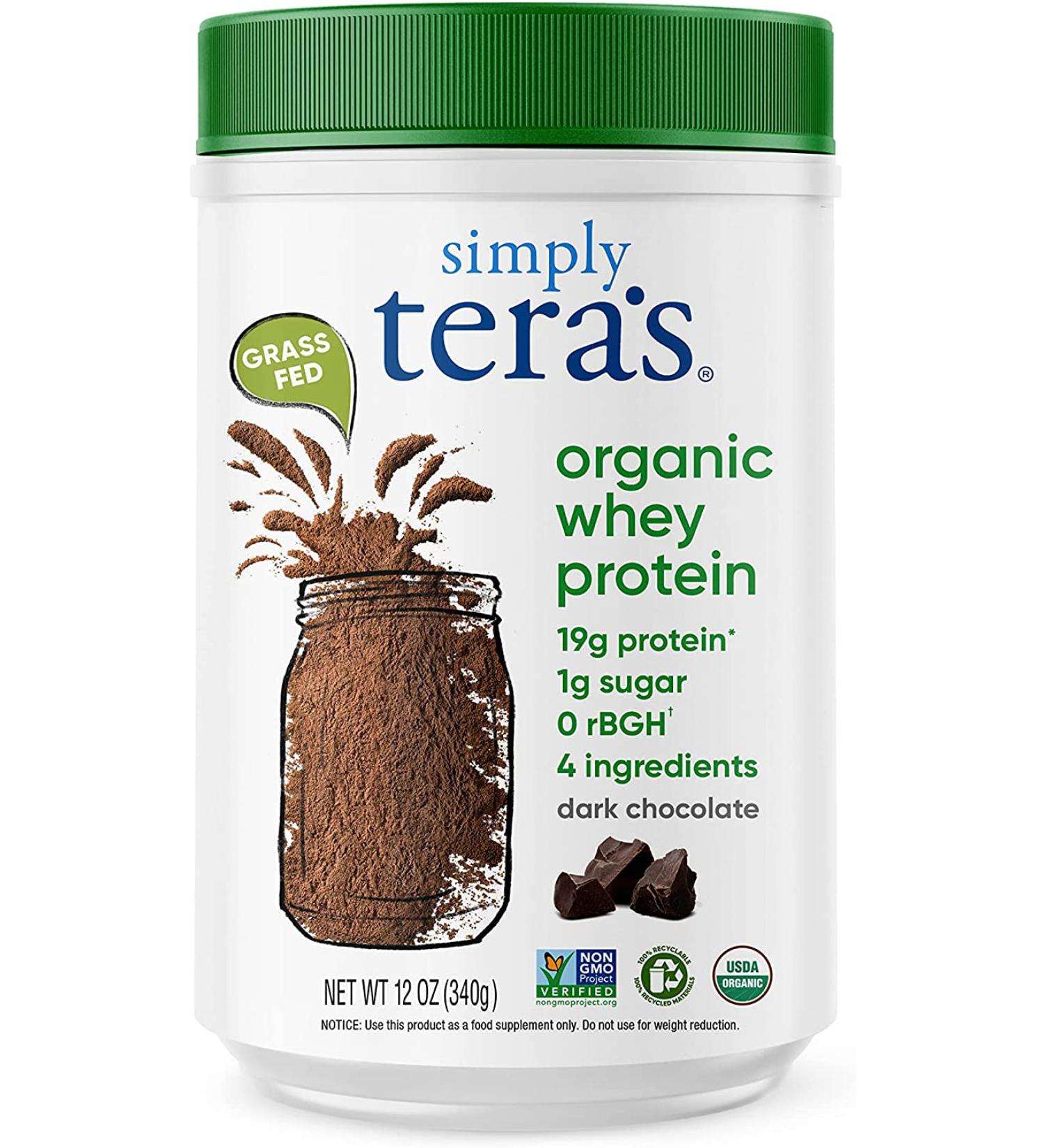 Simply Tera's Organic Dark Chocolate Whey Protein Powder - 12oz | Pure & Delicious - Buy Online on GoSupps.com