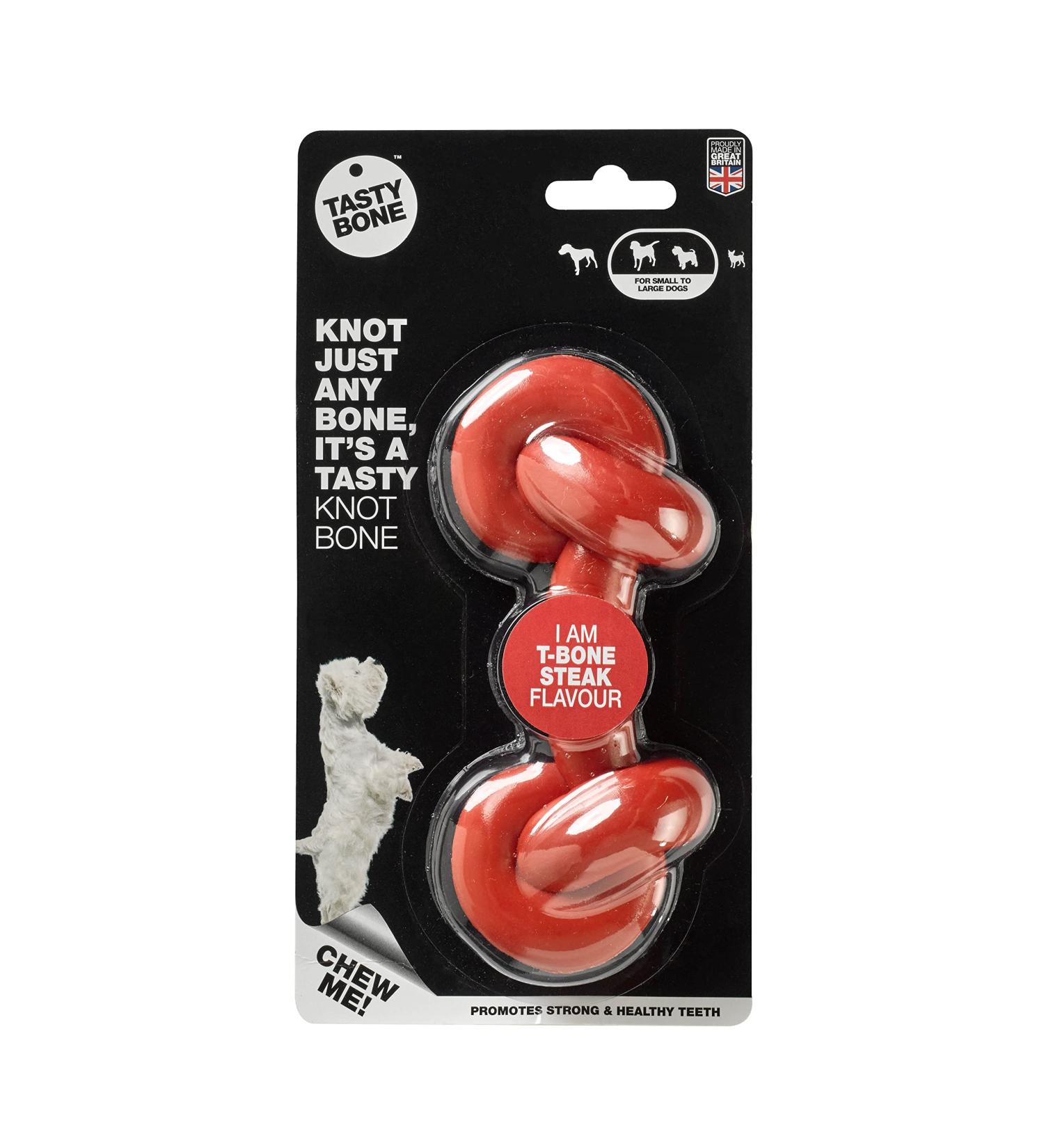 Rosewood 57042 TastyBone Extra Robust Knotted T-Bone Dog Toy - Durable Nylon Beef Flavor for All Dogs - International Shipping Available - Buy Online on GoSupps.com