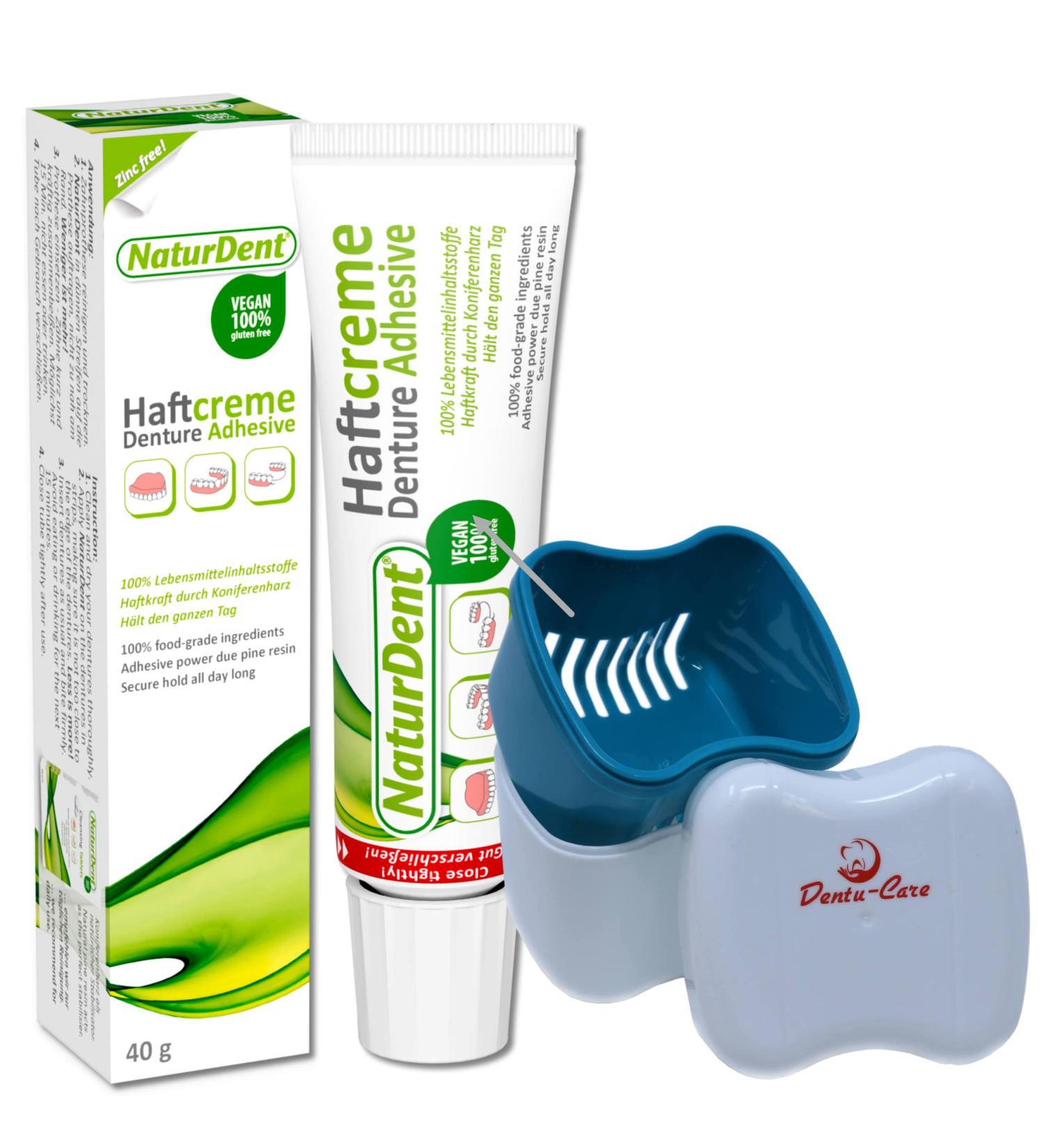 NaturDent Natural Strong Denture Adhesive | Holds Dentures Longer | Zinc and Paraben-Free | Includes Dentu-Care Storage Box - Buy Online on GoSupps.com