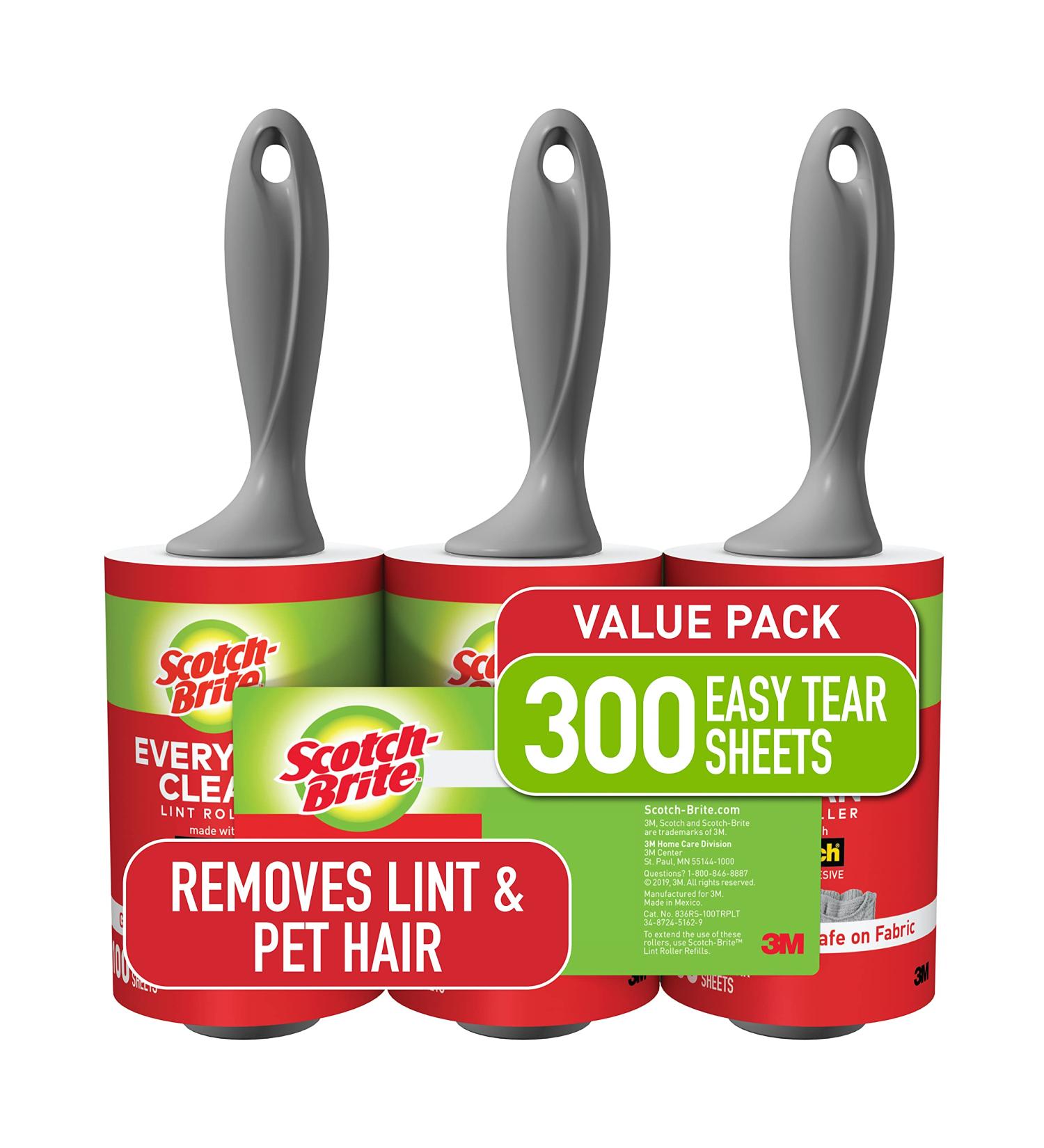 Scotch-Brite Lint Roller for Pet Hair & More - 3 Rollers, 100 Sheets Each (300 Total) - Buy Online on GoSupps.com