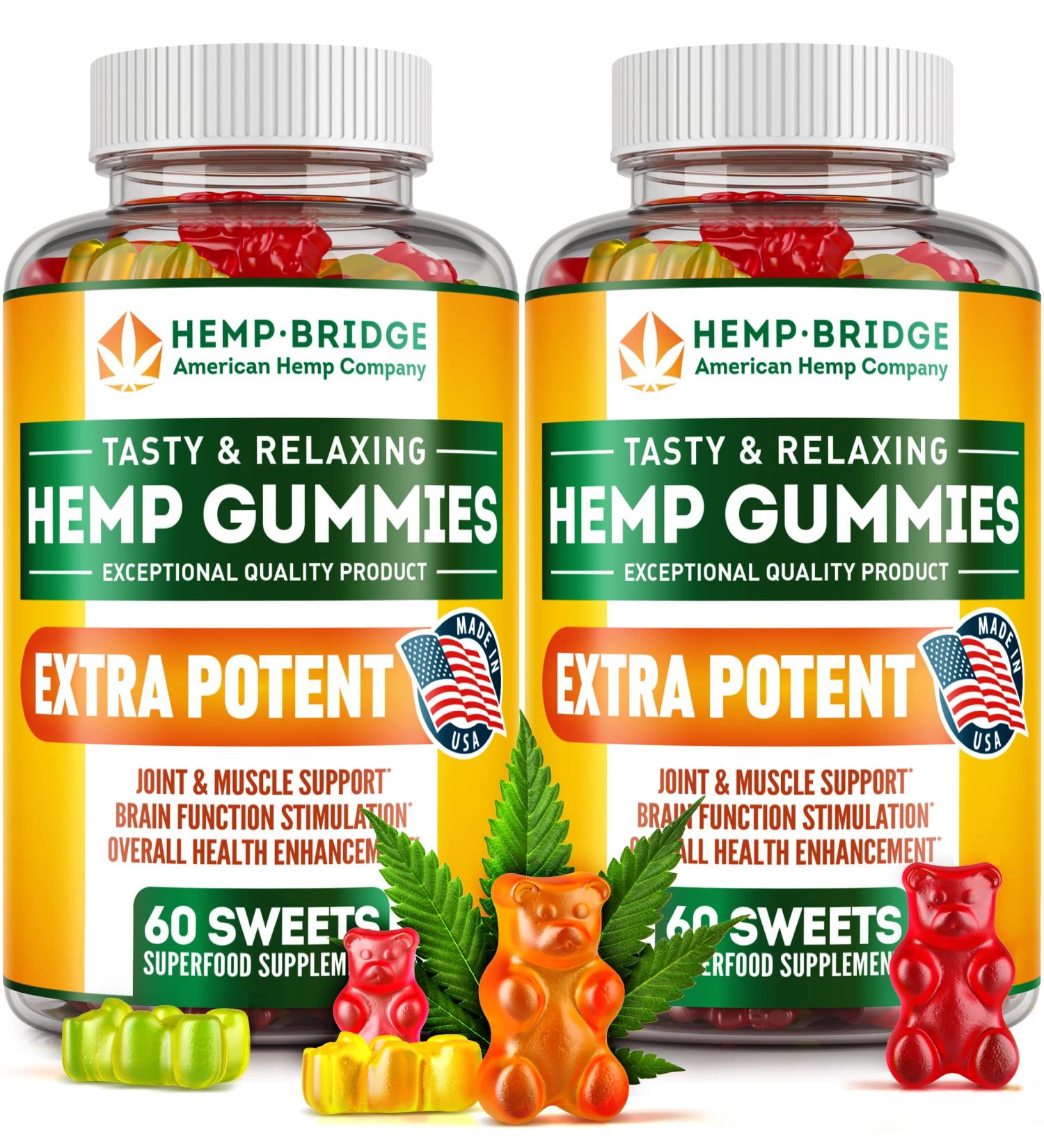 Hempbridge Hemp Gummies - 2 Pack - USA Made Omega 3 Supplement for Pain Relief - 60 Count Gummies with Vitamins B & E - Max Value Formula - Buy Online on GoSupps.com
