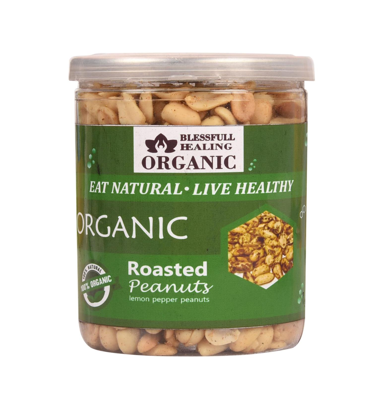 Blessfull Healing Organic Natural Vegan Lemon Pepper Roasted Peanuts Crunchy Healthy Snacks 300 Gram - Buy Online on GoSupps.com
