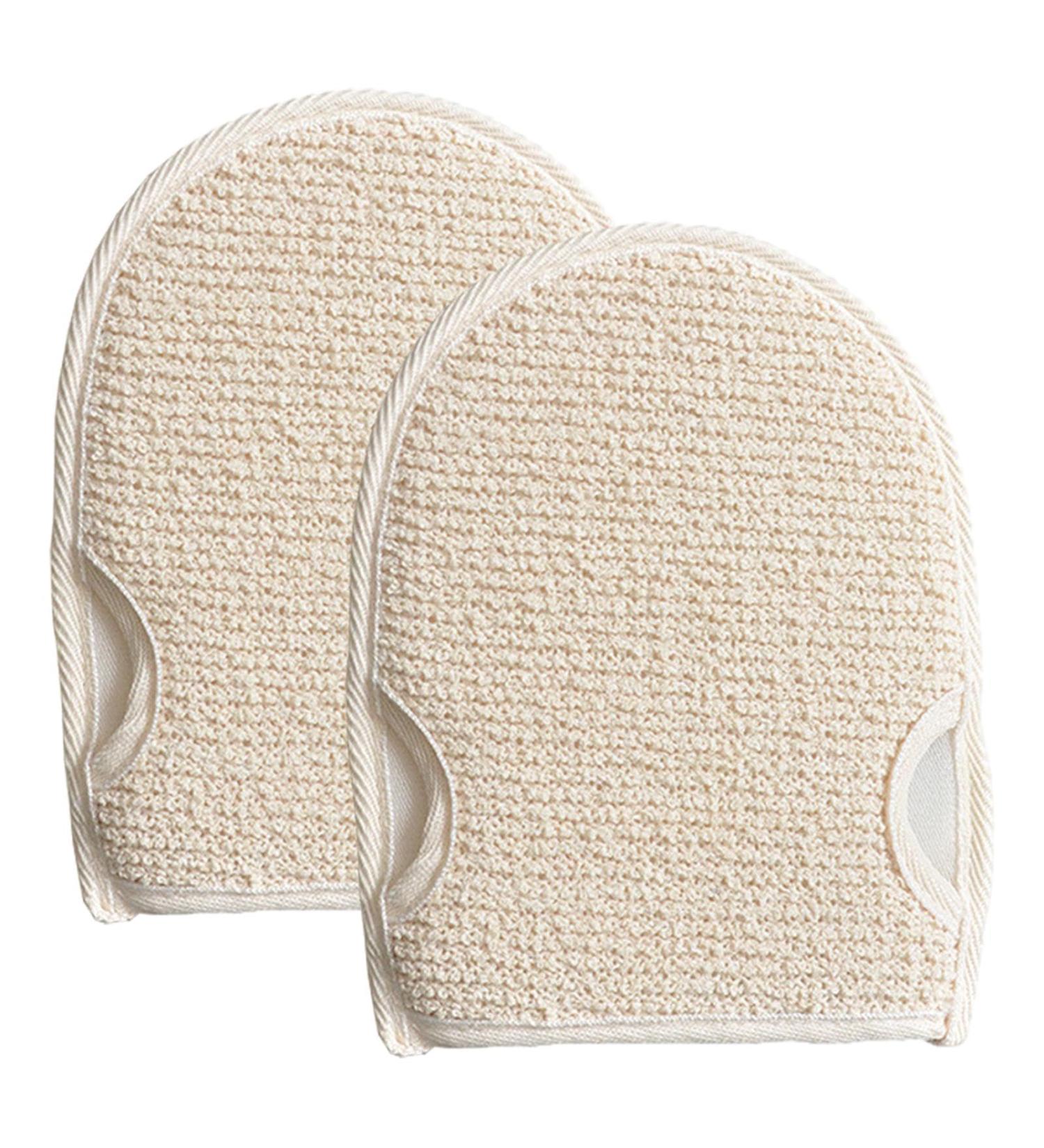 Buy 2-Piece Peeling Gloves & Shower Sponge Set | Hemp & Linen Body Scrub Tools - Double-Sided Massage for Exfoliation - Beige - Buy Online on GoSupps.com