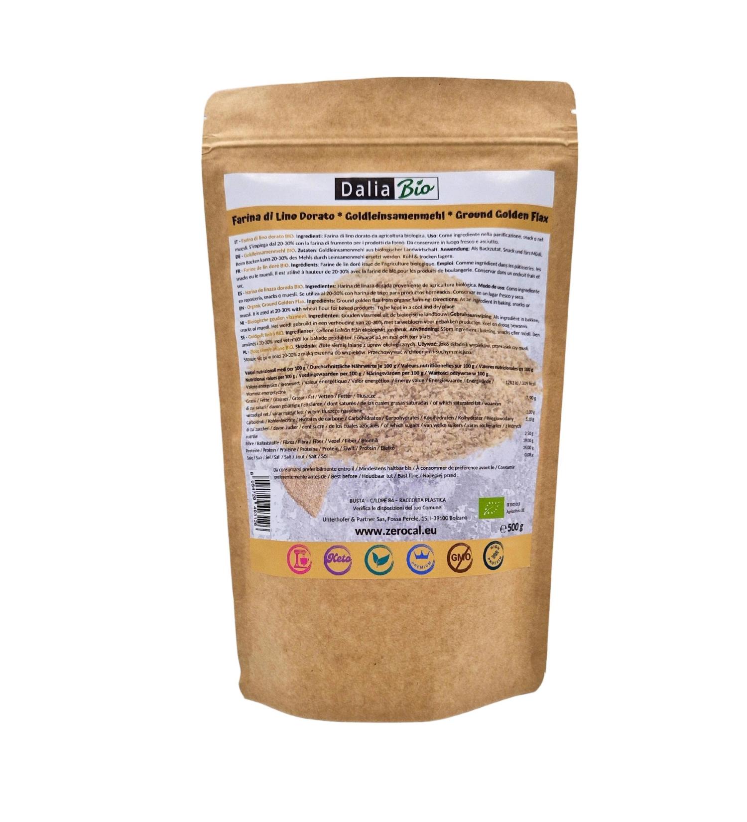 Dalia - Organic Golden Flaxseed Flour 500g | Flour Alternative | Rich in Protein (35%) and Fiber | Ideal for Savory Dishes | - Buy Online on GoSupps.com