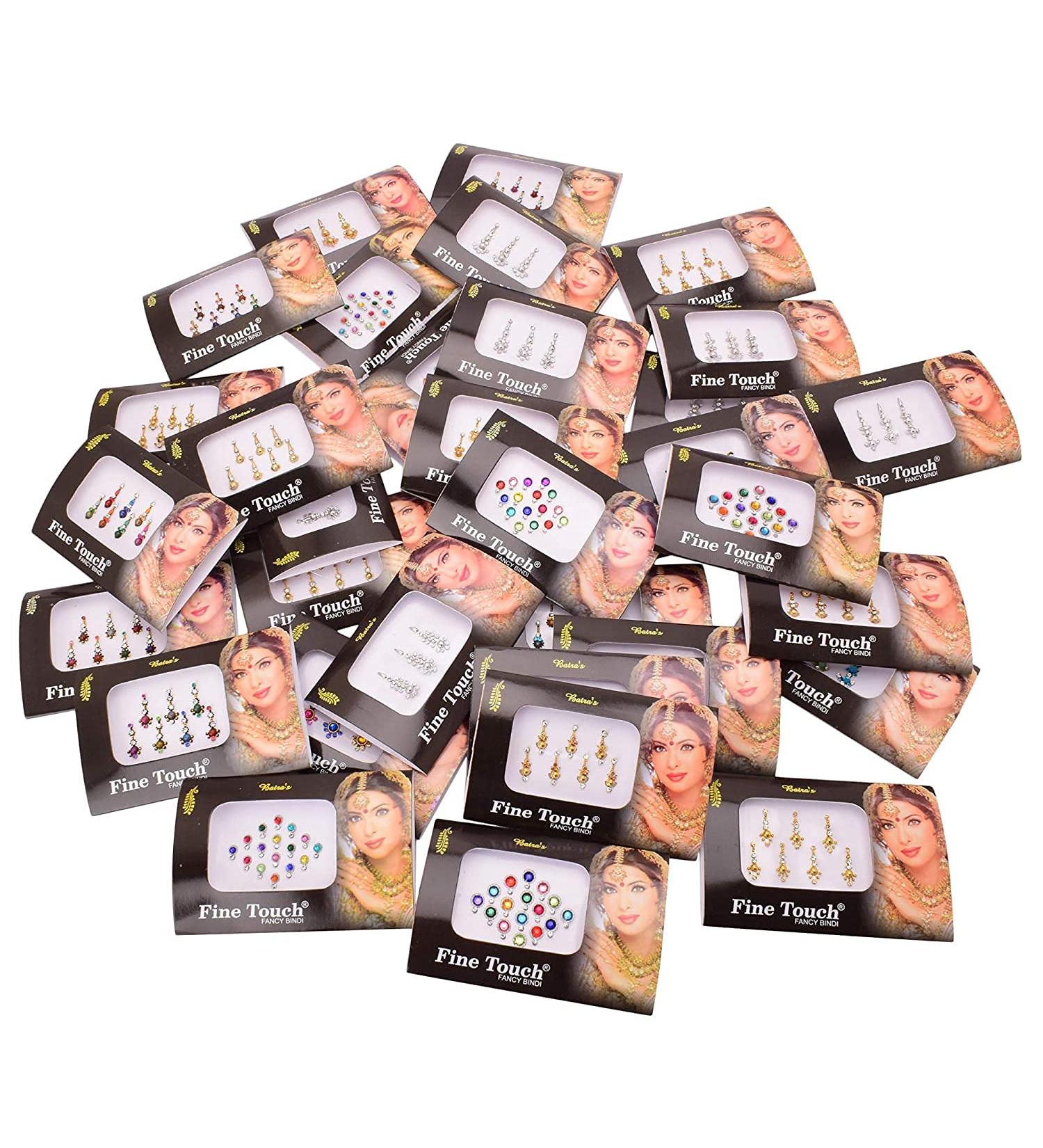 Pack Of 12 Assorted- Multicolored long Bindis Forehead Tika Face Jewels Pack of 12 Multicolored
