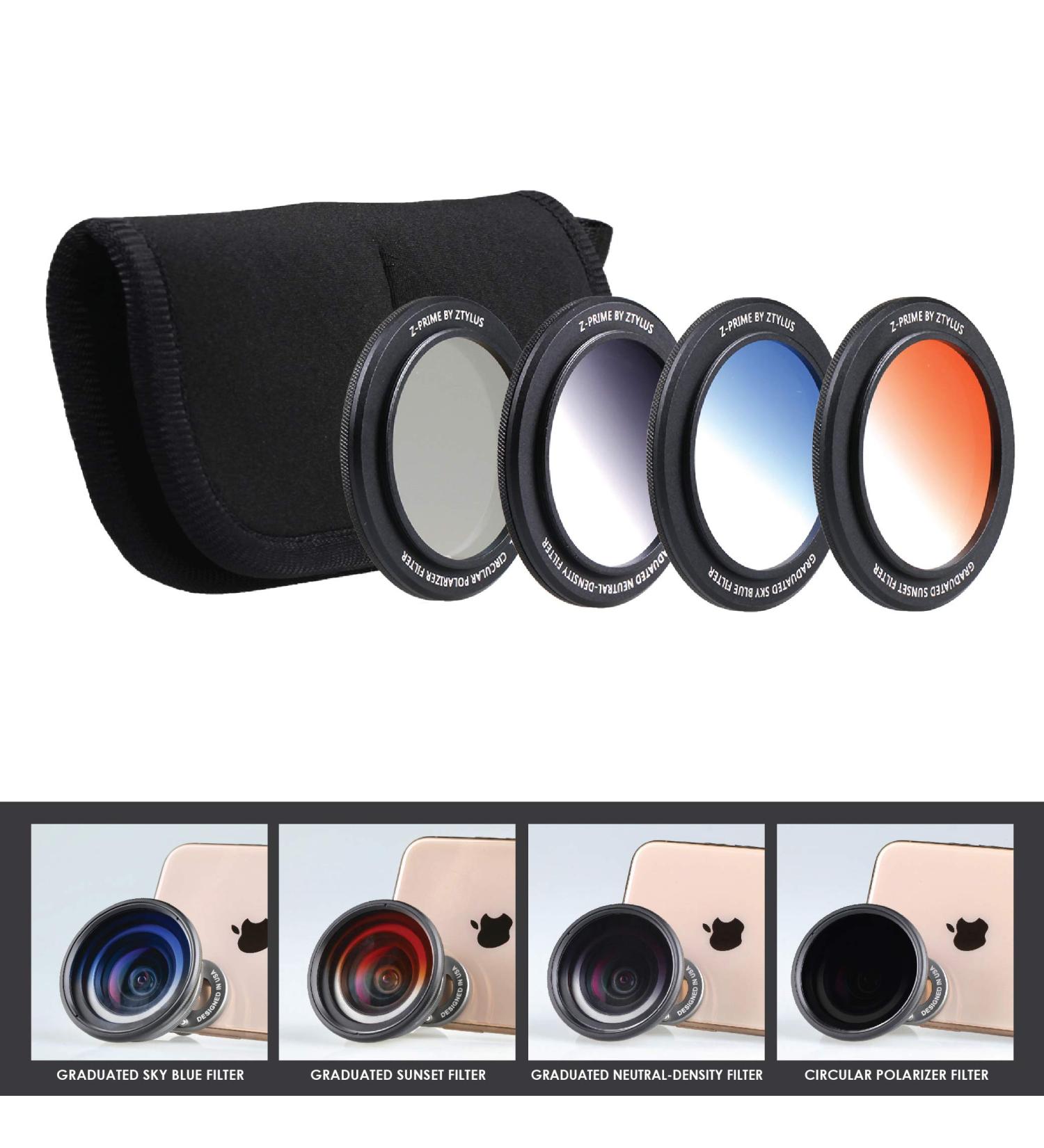 Z-Prime 16mm Multicoated Graduated Color Filter Kit for Ztylus Z-Prime Lens: CPL, Orange Sunset, Sky Blue, ND Filters - Buy Online on GoSupps.com