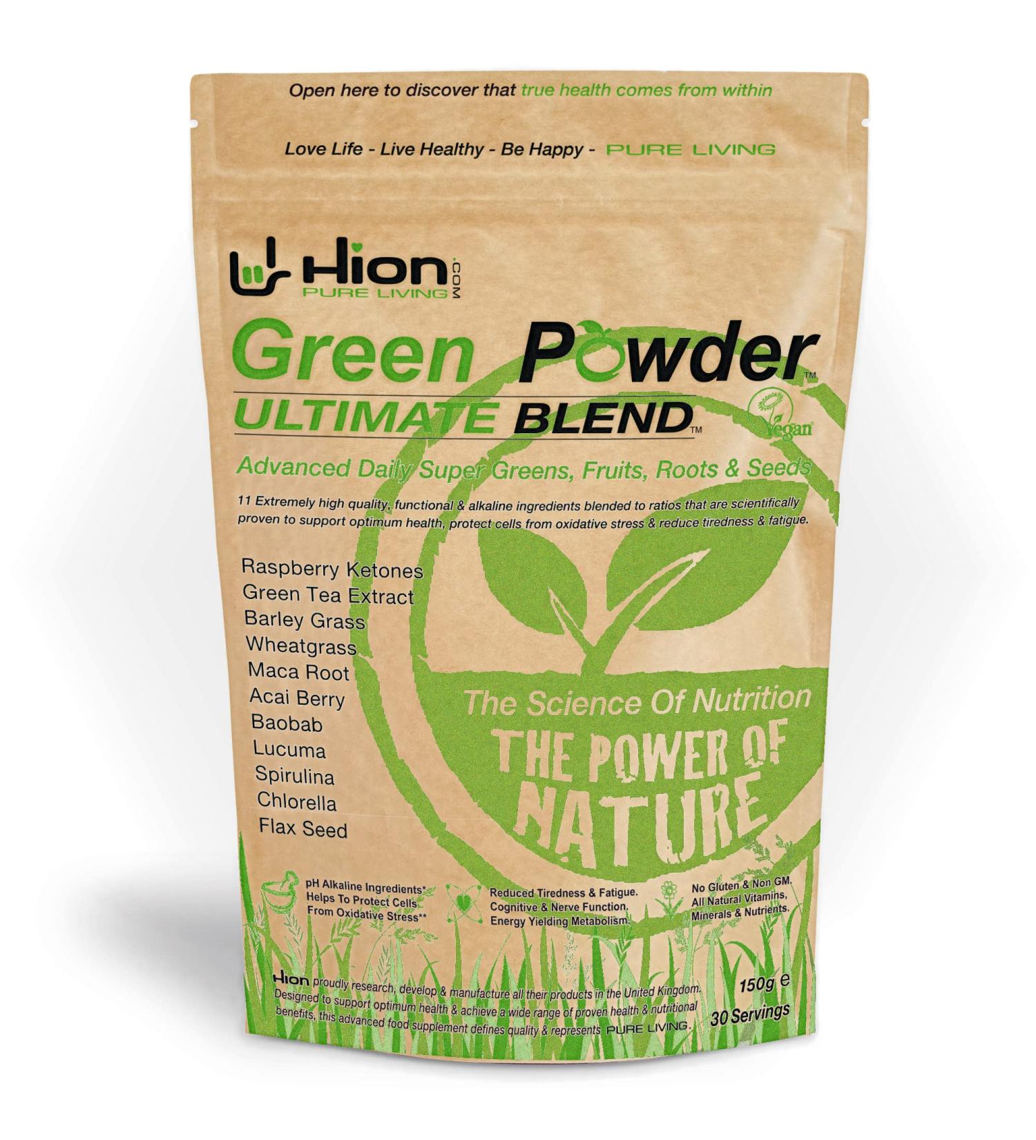 Hion Green Powder Ultimate Blend - UK's #1 Super Greens Powder | No Fillers | Industry Leading Superfood - Buy Online on GoSupps.com