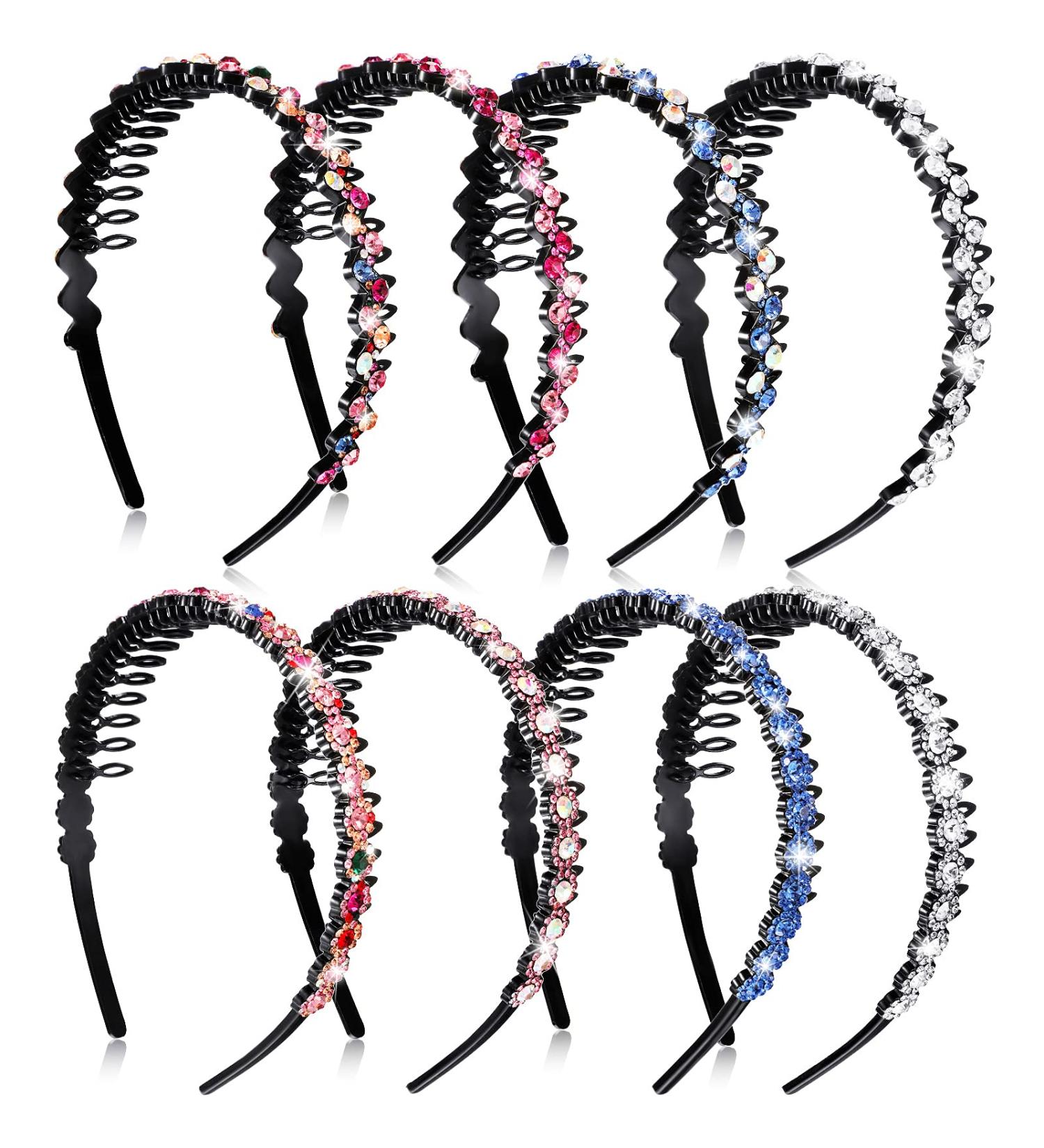 Rhinestone Teeth Comb Headbands - 8 Piece Set | Crystal Wave Headband for Women and Girls - Non-Slip Hair Accessories - Buy Online on GoSupps.com