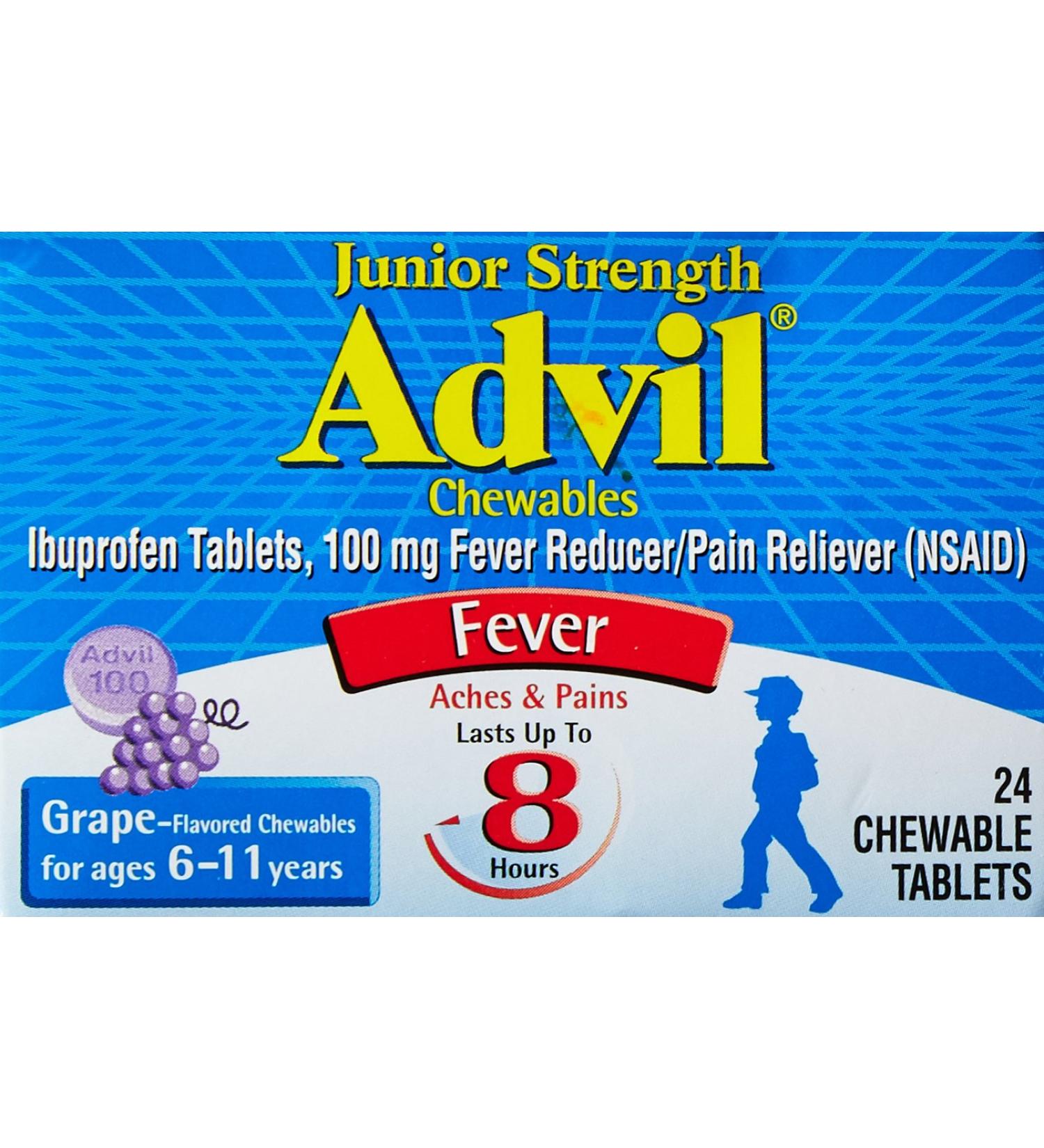 Advil Junior Strength 24 Chewable Tablets - Kids Pain Reliever - Buy Online on GoSupps.com