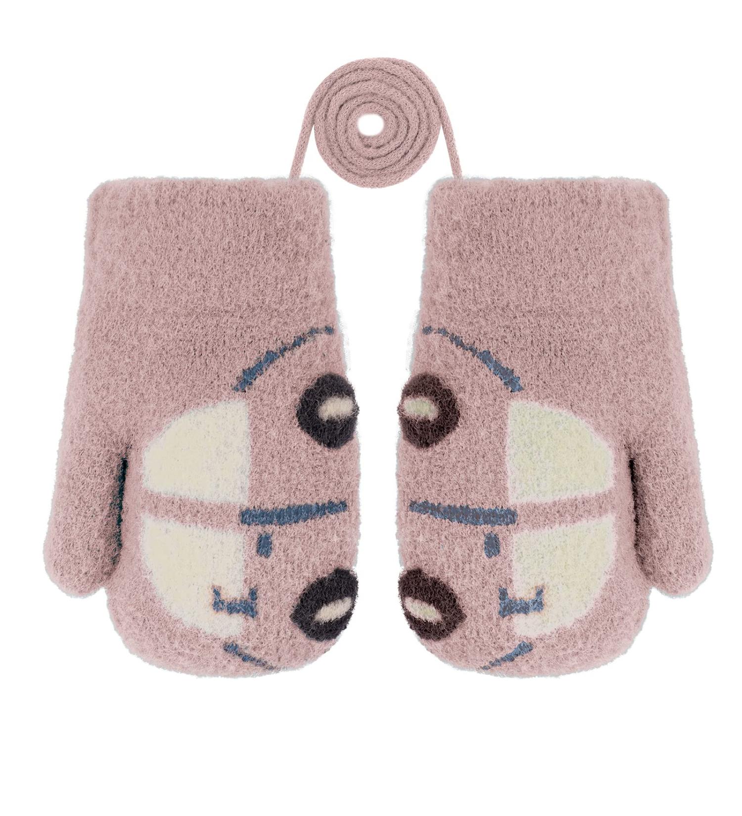 Cute Fox Knitting Full Finger Gloves for Kids 1-3 Yrs | Winter Thermal Plush Lining | Ideal for Cycling & Camping | Toddler Gloves in Car/Khaki - Buy Online on GoSupps.com