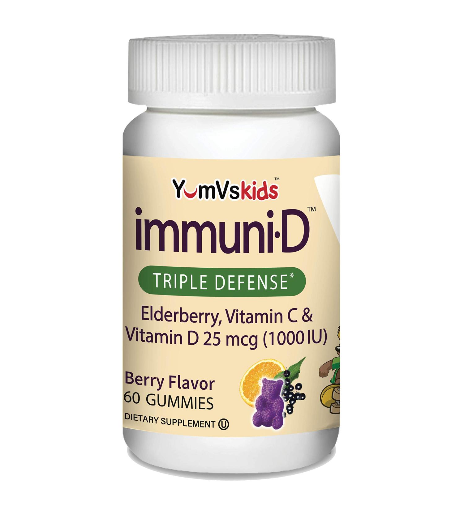 YumVs Elderberry Gummies with Vitamin C & D - Triple Defense, 60 Berry-Flavored Gummies (25 mcg1000 IU) - Buy Online on GoSupps.com
