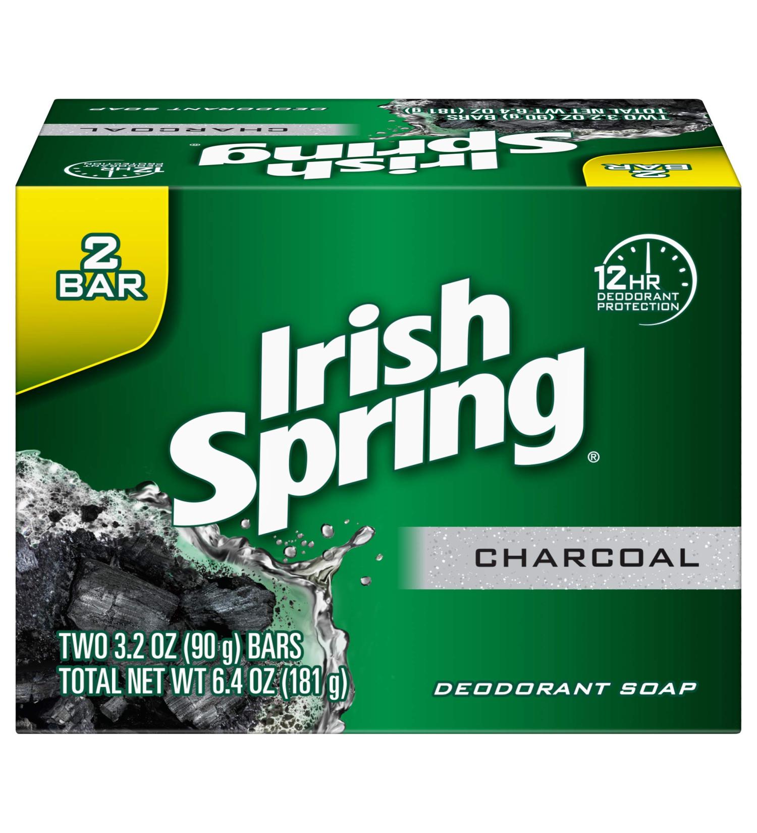 Irish Spring Men's Charcoal Bar Soap - 3.2 oz (2 Pack) - Purifying Charcoal Formula - Buy Online on GoSupps.com