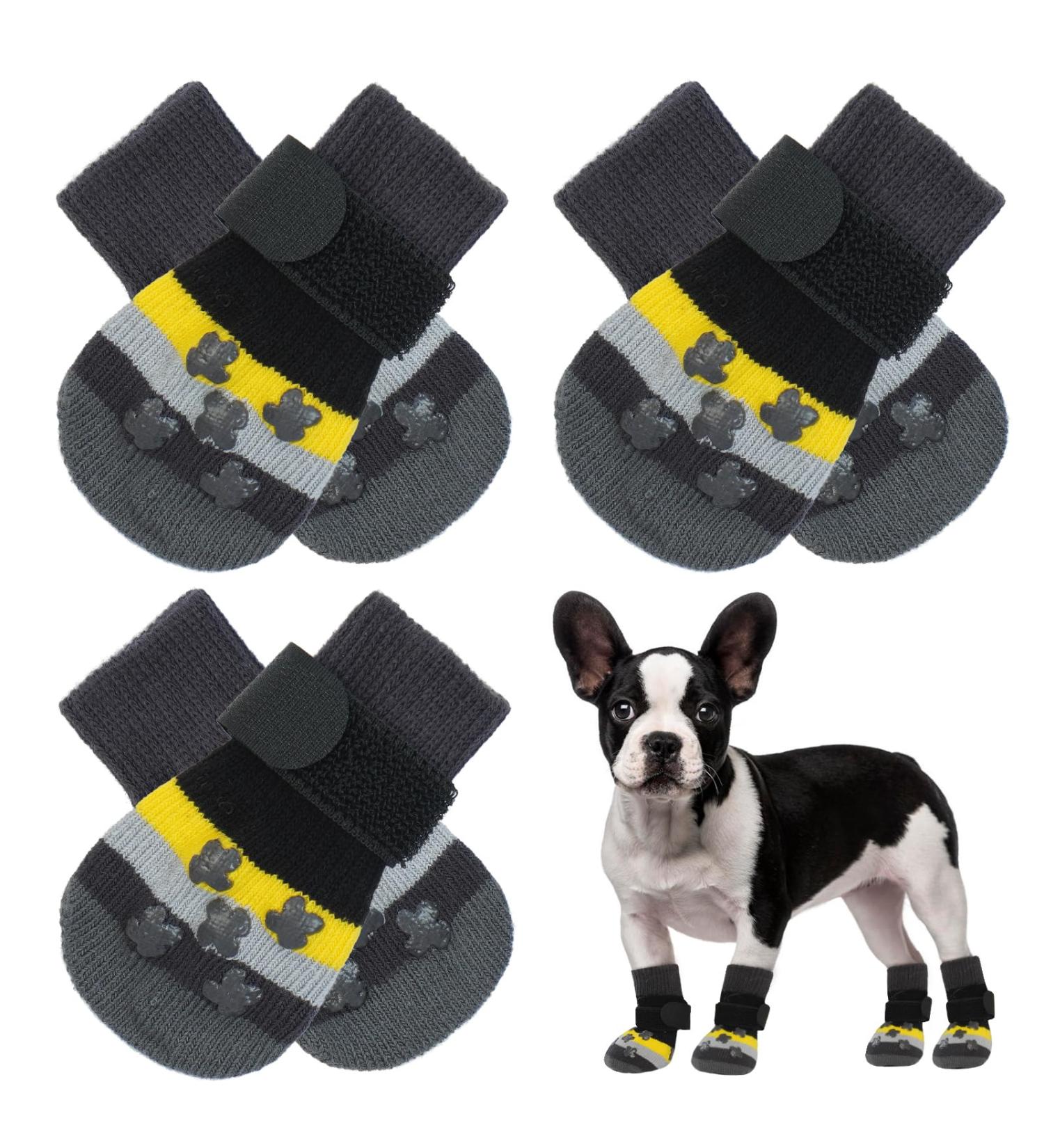Kuoser Dog Socks - 3 Pairs Anti-Slip Paw Protection | Ideal for Hardwood Floors | Size M (6-Pack) - Stylish Black - Buy Online on GoSupps.com