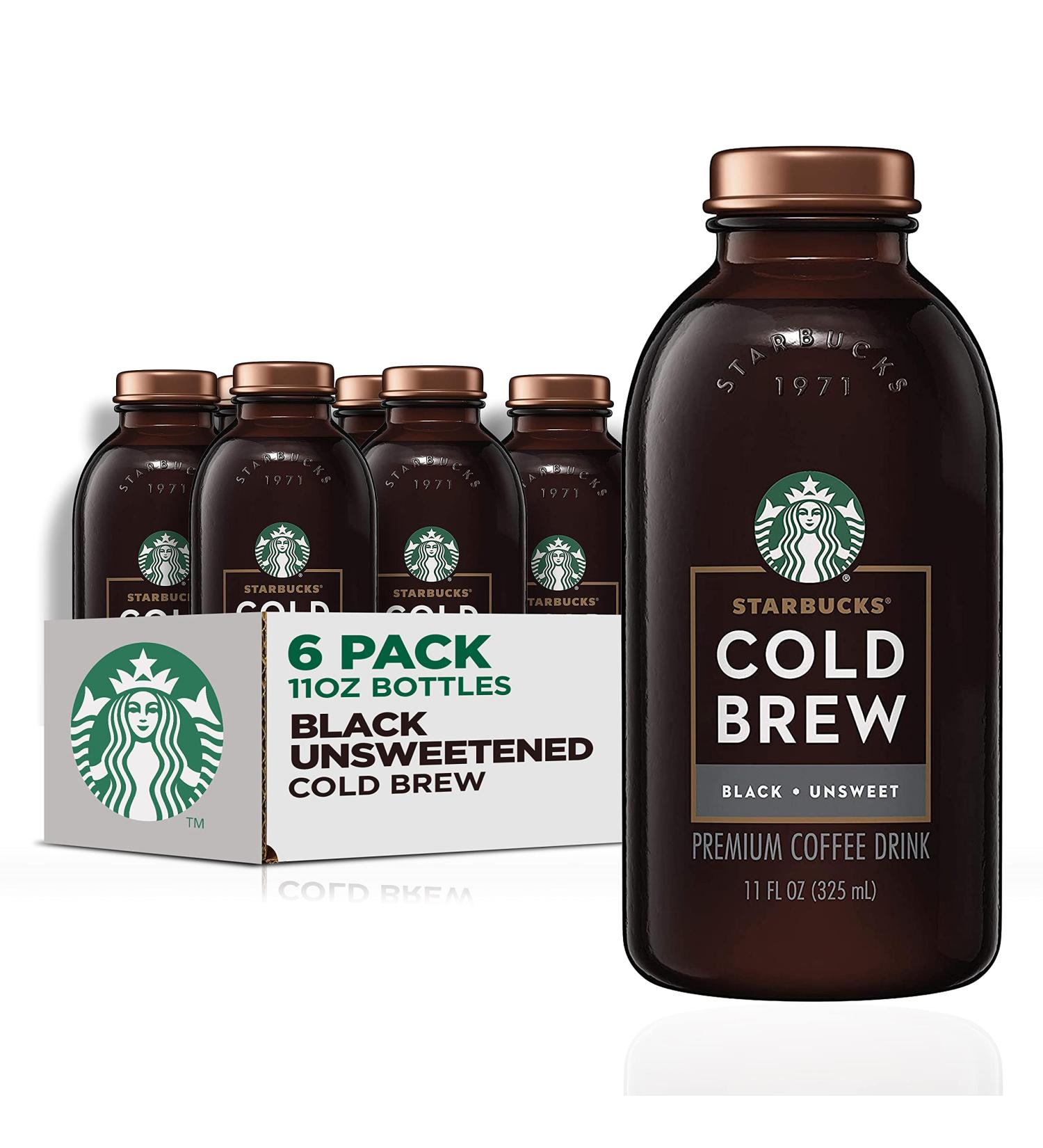 Starbucks Cold Brew Coffee Black Unsweetened 11 oz Glass Bottles, 6 Pack - Buy Online on GoSupps.com