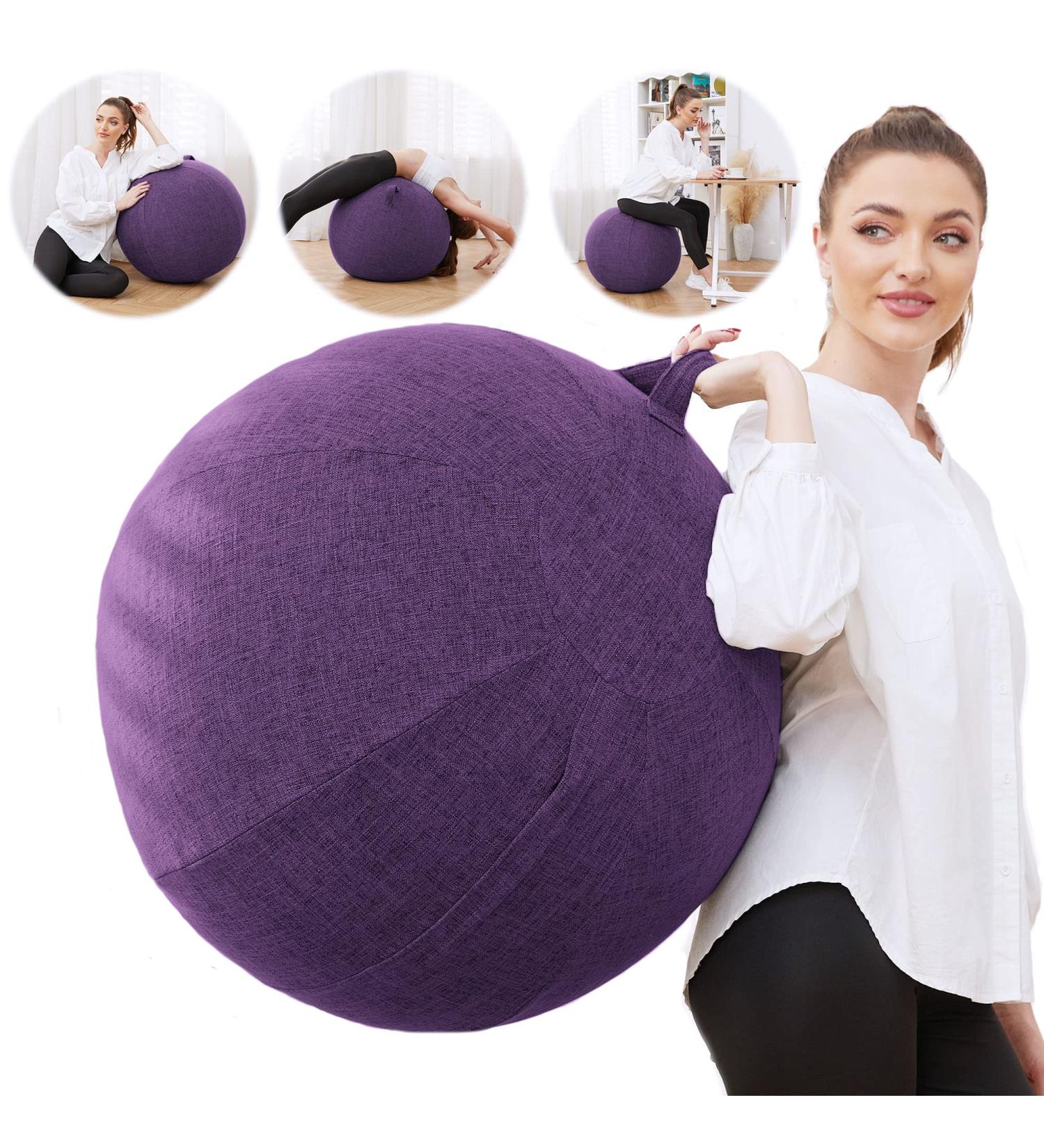 Purple Exercise Ball Chair with Fabric Cover - Home Office Desk Pilates Yoga Ball for Pregnancy, Back Pain Relief, Posture Improvement - Buy Online on GoSupps.com