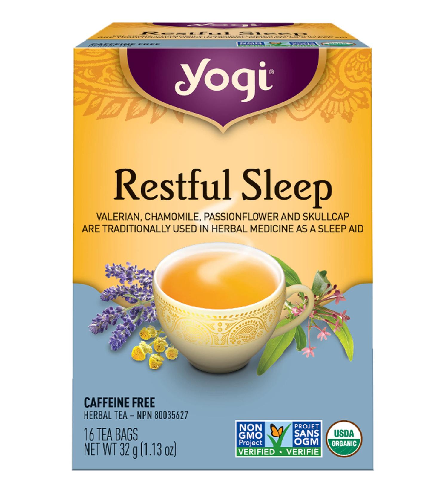 Yogi Tea - Restful Sleep Tea (3 Pack) - Support a Good Night's Sleep with Valerian Skullcap Chamomile Passionflower and Lavender - Caffeine Free Organic Herbal Tea - 48 Tea Bags - Buy Online on GoSupps.com