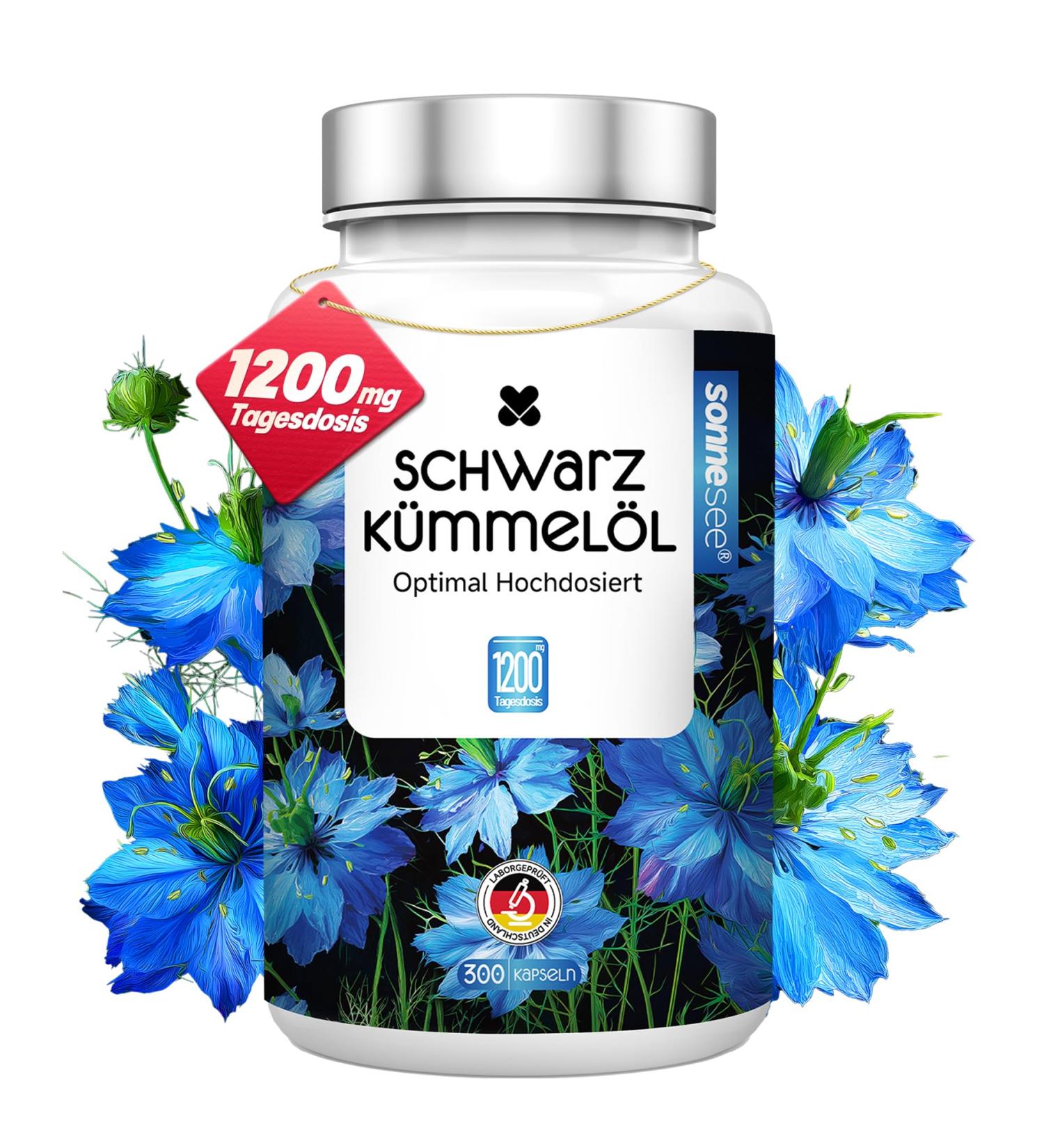  sonnesee Black Seed Oil 1200mg High Dosed 300 Softgels - Cold Pressed & Natural - With Vitamin E for Cell Protection - Supports Immune - Buy Online on GoSupps.com