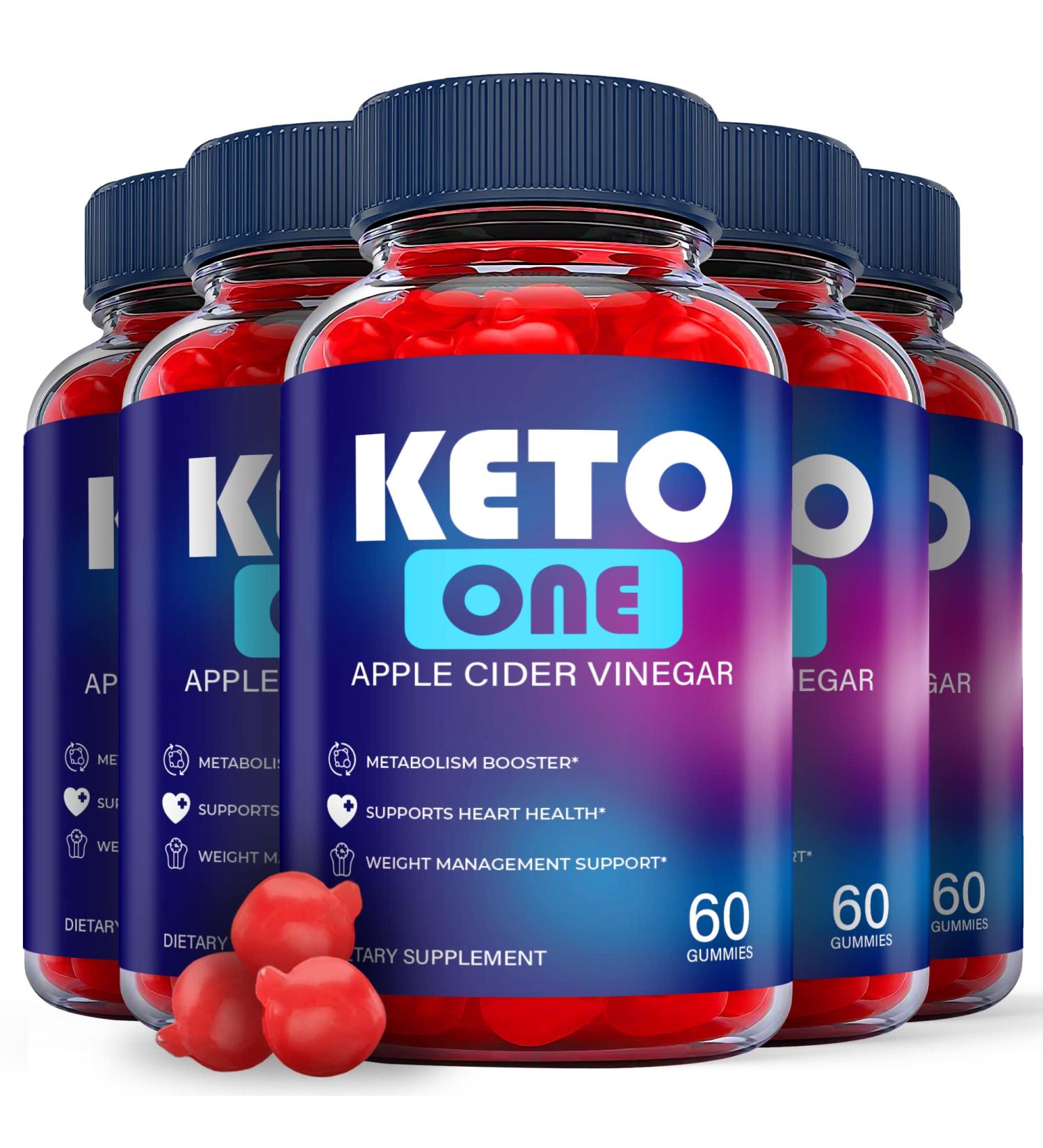 (5 Pack) Keto One ACV Gummies - Vegan Formula with Apple Cider Vinegar and Vitamin B12 - Buy Online on GoSupps.com