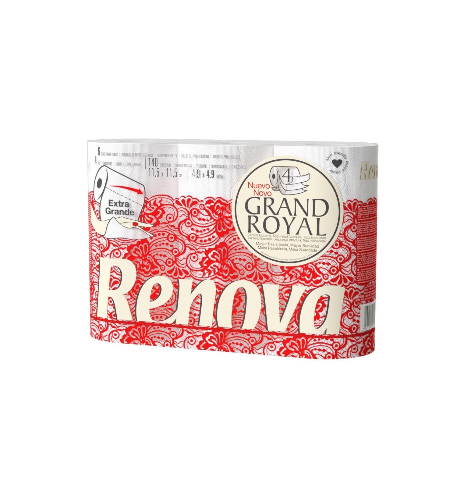 Renova Grand Royal 4-Ply Toilet Paper - 6 Rolls Premium Comfort Soft & Strong - International Shipping Available - Buy Online on GoSupps.com