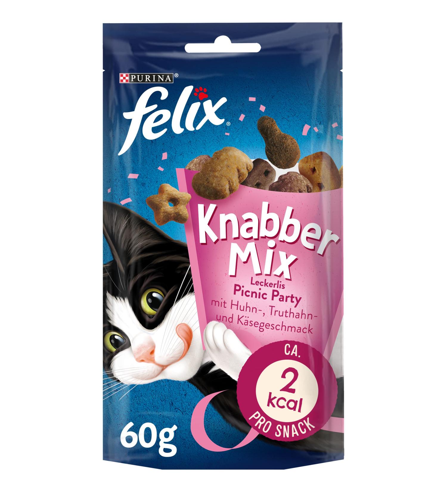FELIX KnabberMix Picnic Party Cat Snack | Crunchy Treats in 3 Flavours | 8 Pack (480g) - Ideal for International Shipping - Buy Online on GoSupps.com