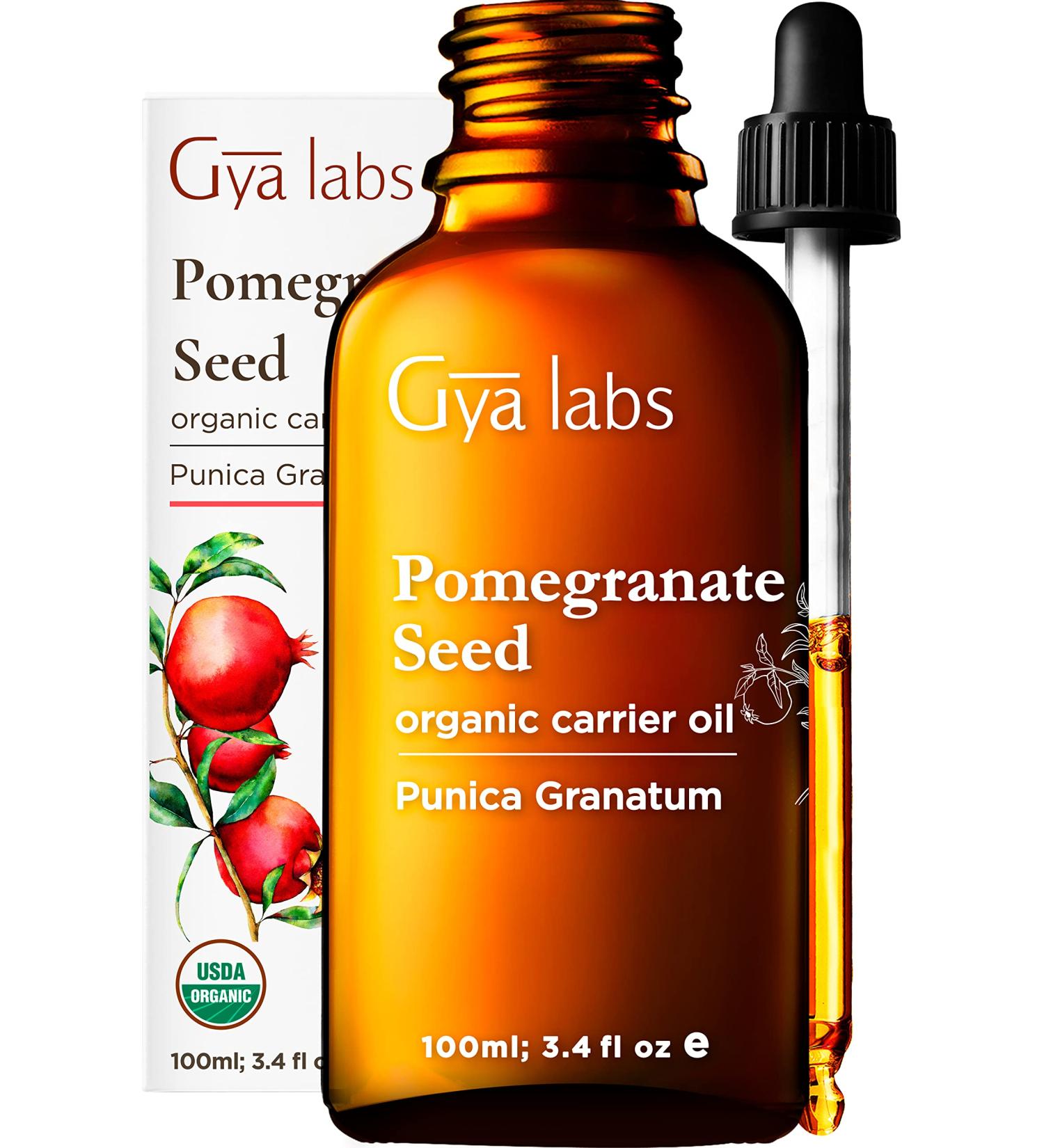 Gya Labs Organic Pomegranate Seed Carrier Oil 3.4 fl oz - Pure Therapeutic Grade Indian Oil for Skin & Hair - Ideal for Mature & Dull Skin - Buy Online on GoSupps.com