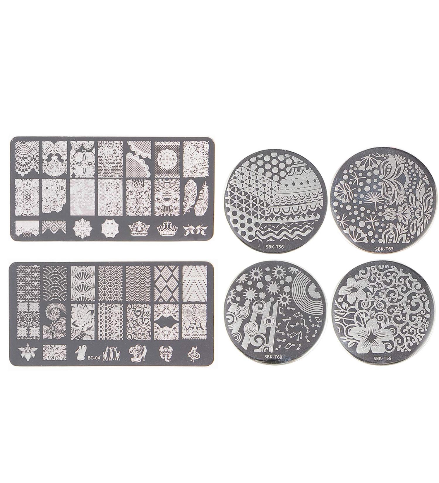 Niceneeded Nail Art Stamping Plates - 6 Lace Flower & Geometric Designs for DIY Nail Art - Buy Online on GoSupps.com