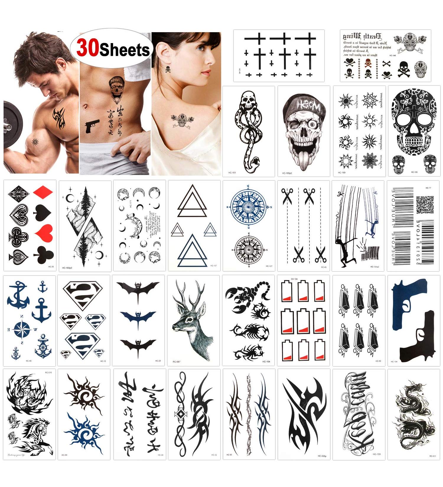Konsait 30 Sheets Temporary Tattoos - Waterproof Adult Fake Tattoo Stickers for Men and Women - Dragon Anchor Lion Skull Designs - Buy Online on GoSupps.com