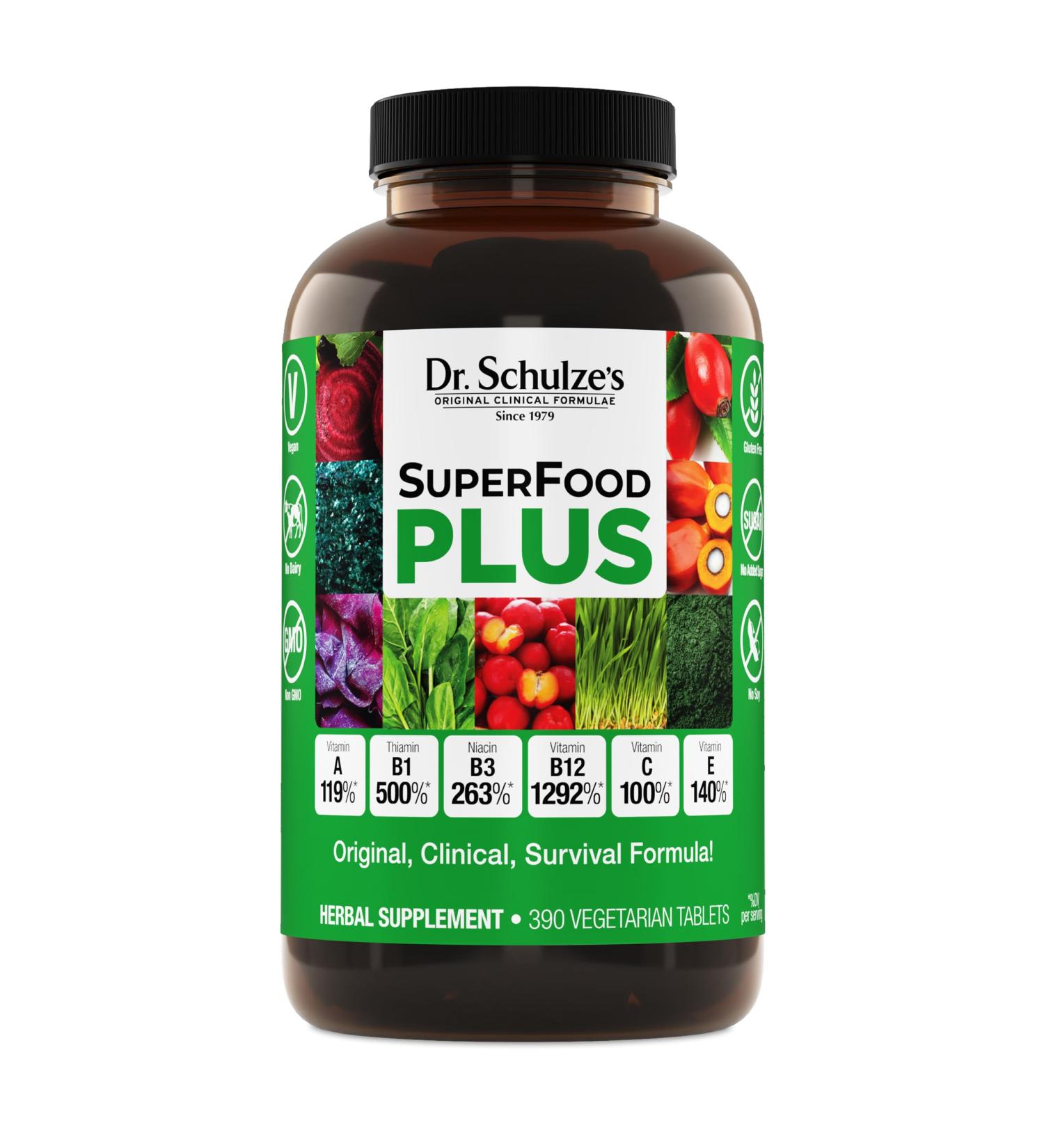 Dr. Schulze's SuperFood Plus - Everyday Superfood Supplement to Support Overall Wellness - Clean Quality Nutrition - Supports Metabolism & Daily Energy - Gluten-Free & Dairy-Free - 390 Tablets 390 Count (Pack of 1) - Buy Online on GoSupps.com