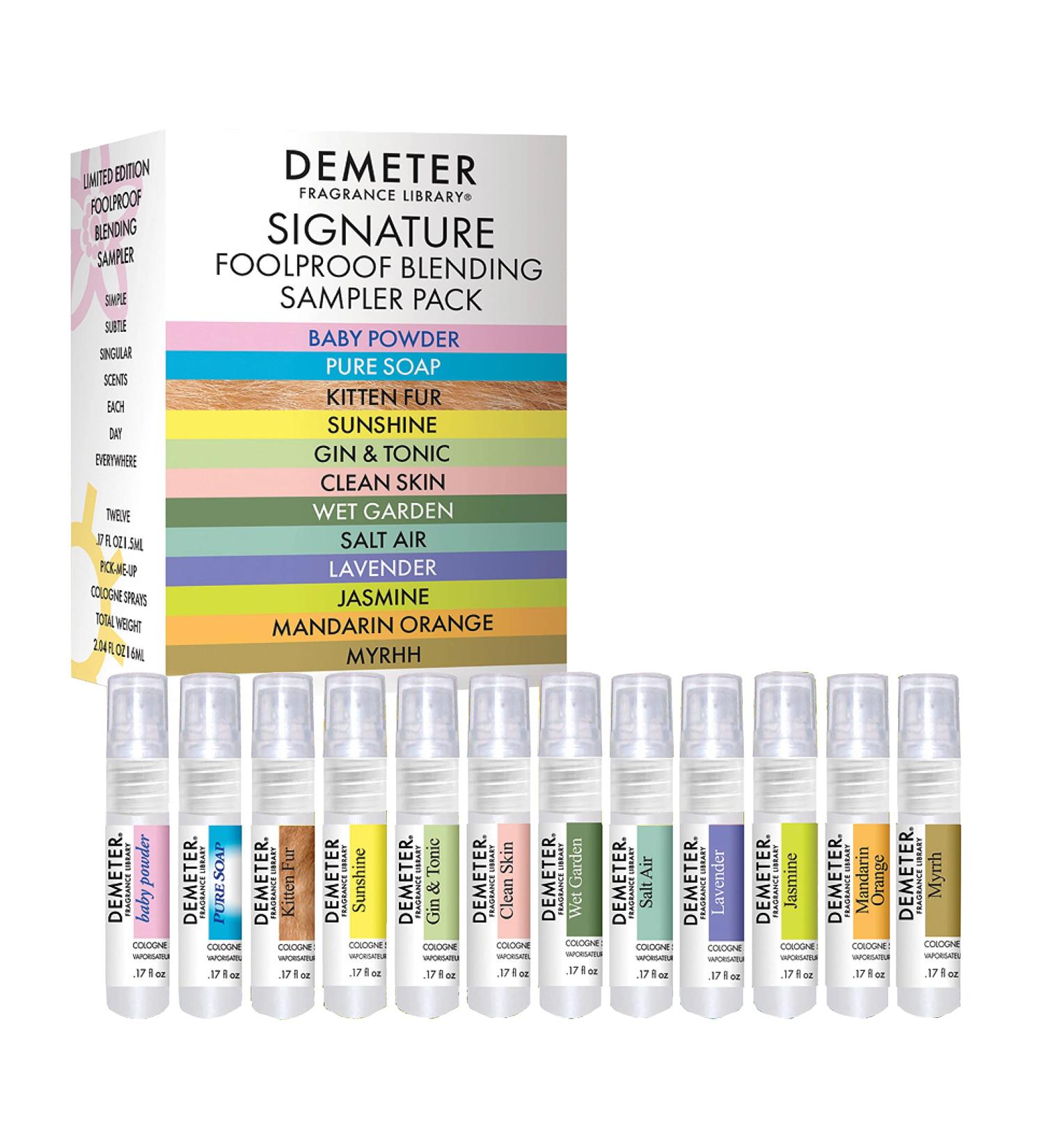 DEMETER Fragrance's Signature Foolproof Blending Perfume Sampler Set of 12 - Baby Powder - Pure Soap - Kitten Fur - Sunshine - Gin & Tonic - Clean Skin - Wet Garden - Salt Air - Lavender - & More - Buy Online on GoSupps.com