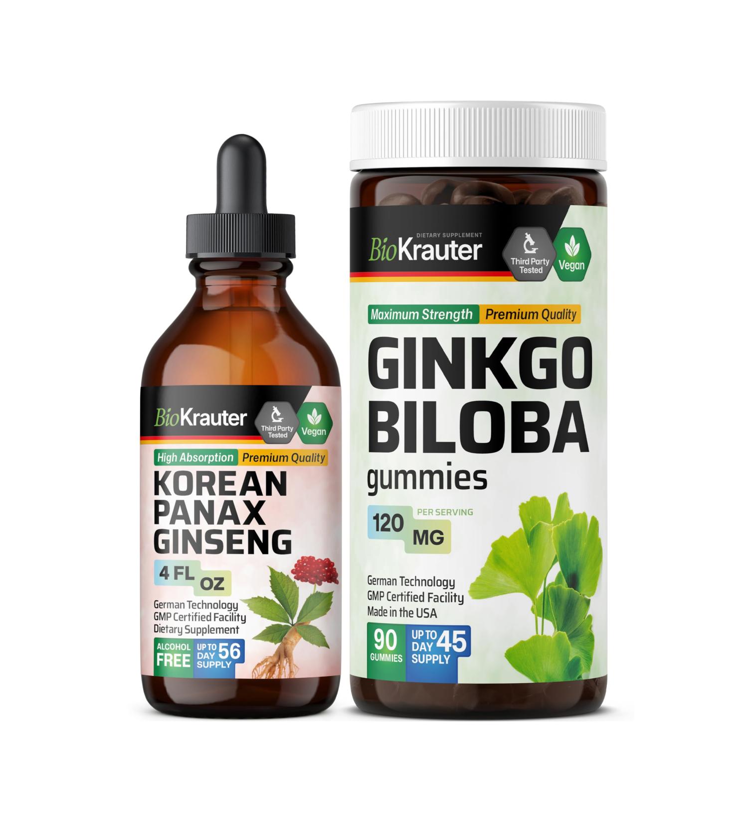 BIO KRAUTER Ginseng Tincture 4 Fl. Oz. & Ginkgo Biloba 90 Gummies - Buy Online on GoSupps.com