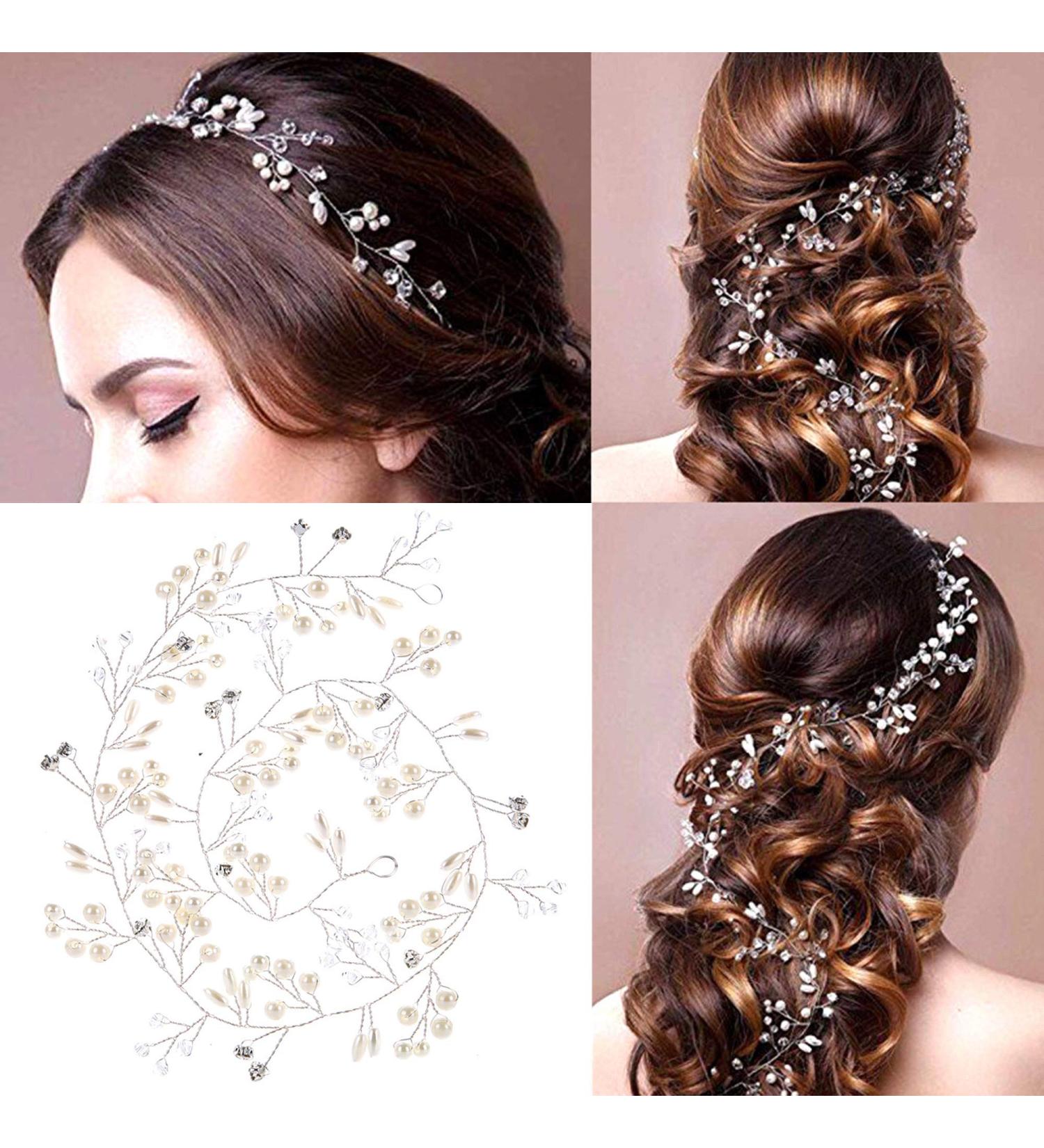 Elegant Rhinestone Hair Wire Wedding Accessories | Silver Crystal Headband for Brides & Bridesmaids - Buy Online on GoSupps.com