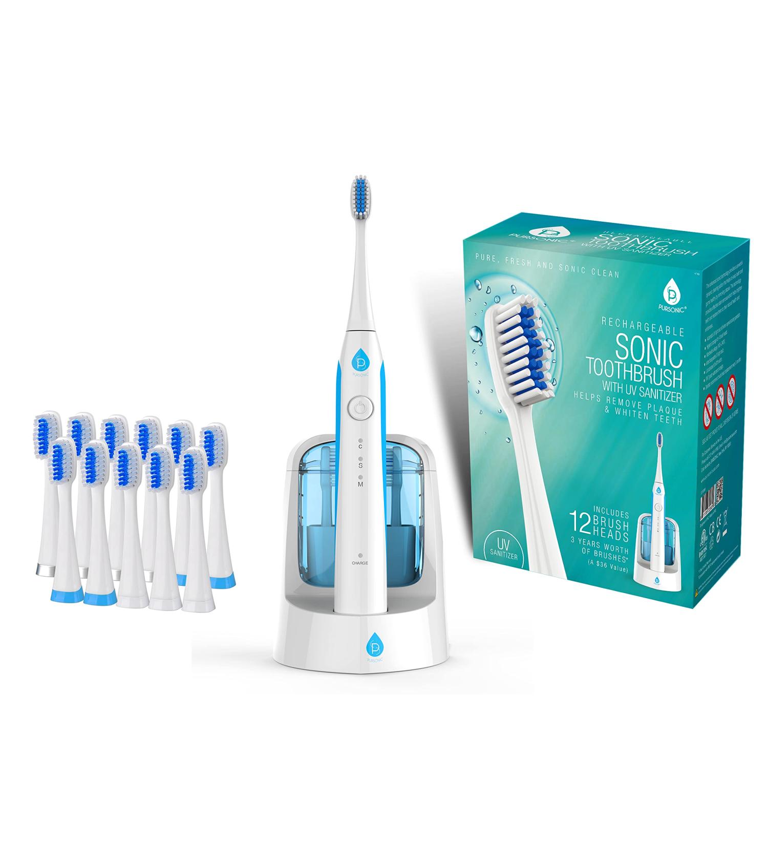 Pursonic S750 Sonic Toothbrush - Smart Series Rechargeable Electric Toothbrush for Adults | 12 Bonus Brush Heads - International Shipping Available - Buy Online on GoSupps.com
