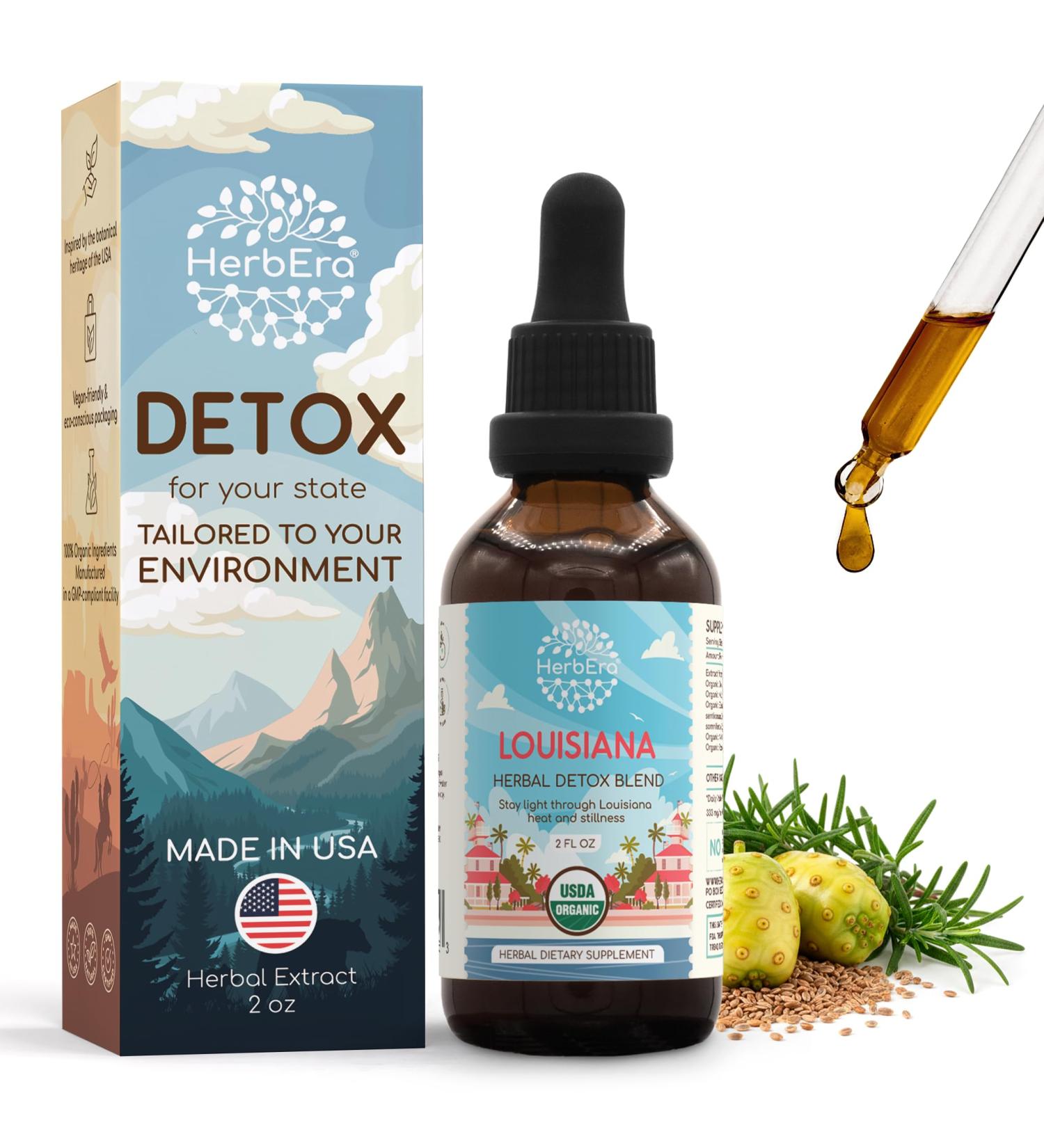 HerbEra Louisiana Herbal Detox Blend - USDA Organic Extract Made in USA | Immune & Liver Support Liquid Drops | Ashwagandha Dandelion Root Eleuthero Milk Thistle Noni | 2 fl oz - Buy Online on GoSupps.com