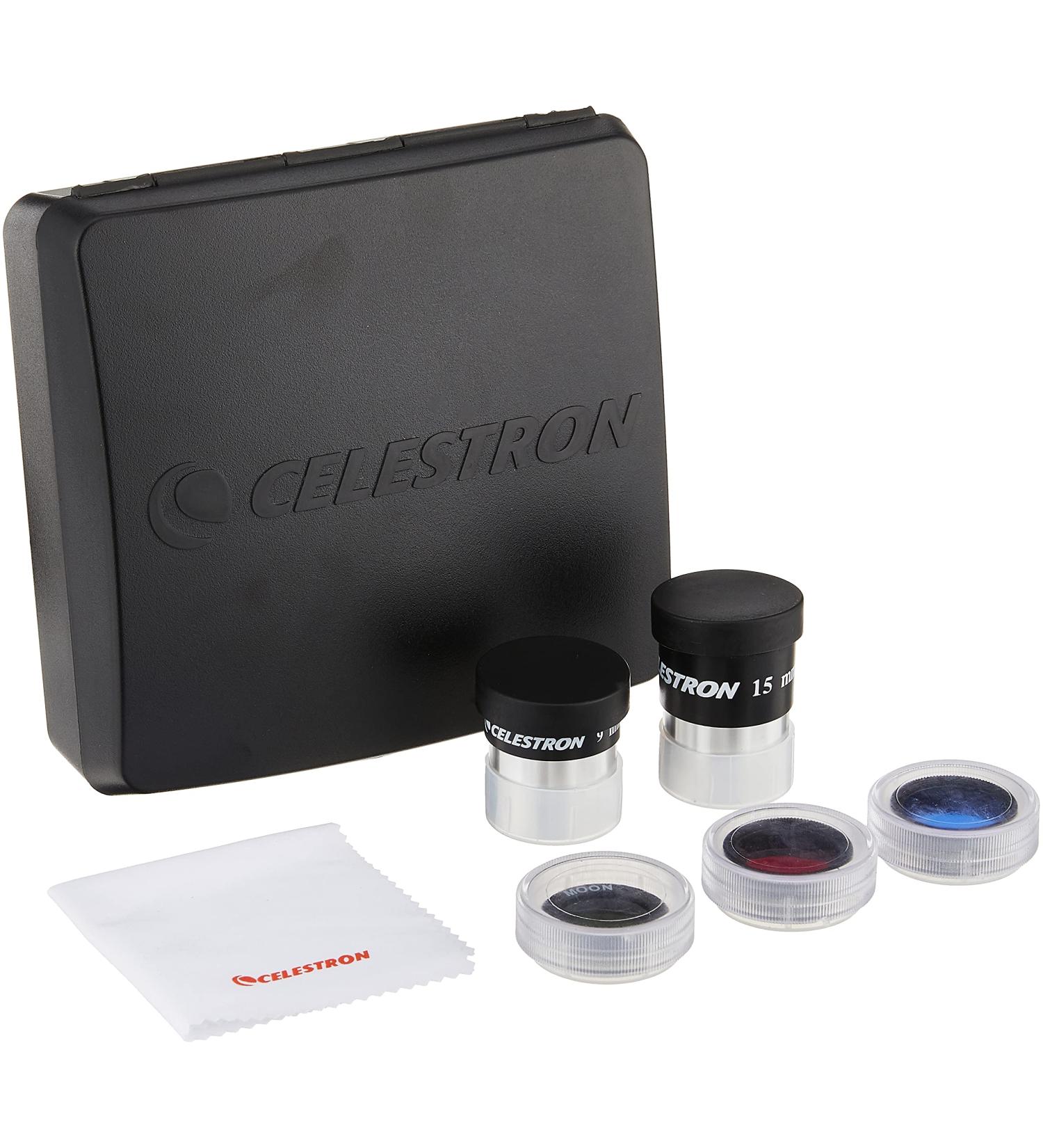 Celestron PowerSeeker Telescope Accessory Kit - 2x 1.25 Kellner Eyepieces, 3 Colored Filters, Cleaning Cloth - Beginner Telescope Eyepiece Kit - Buy Online on GoSupps.com