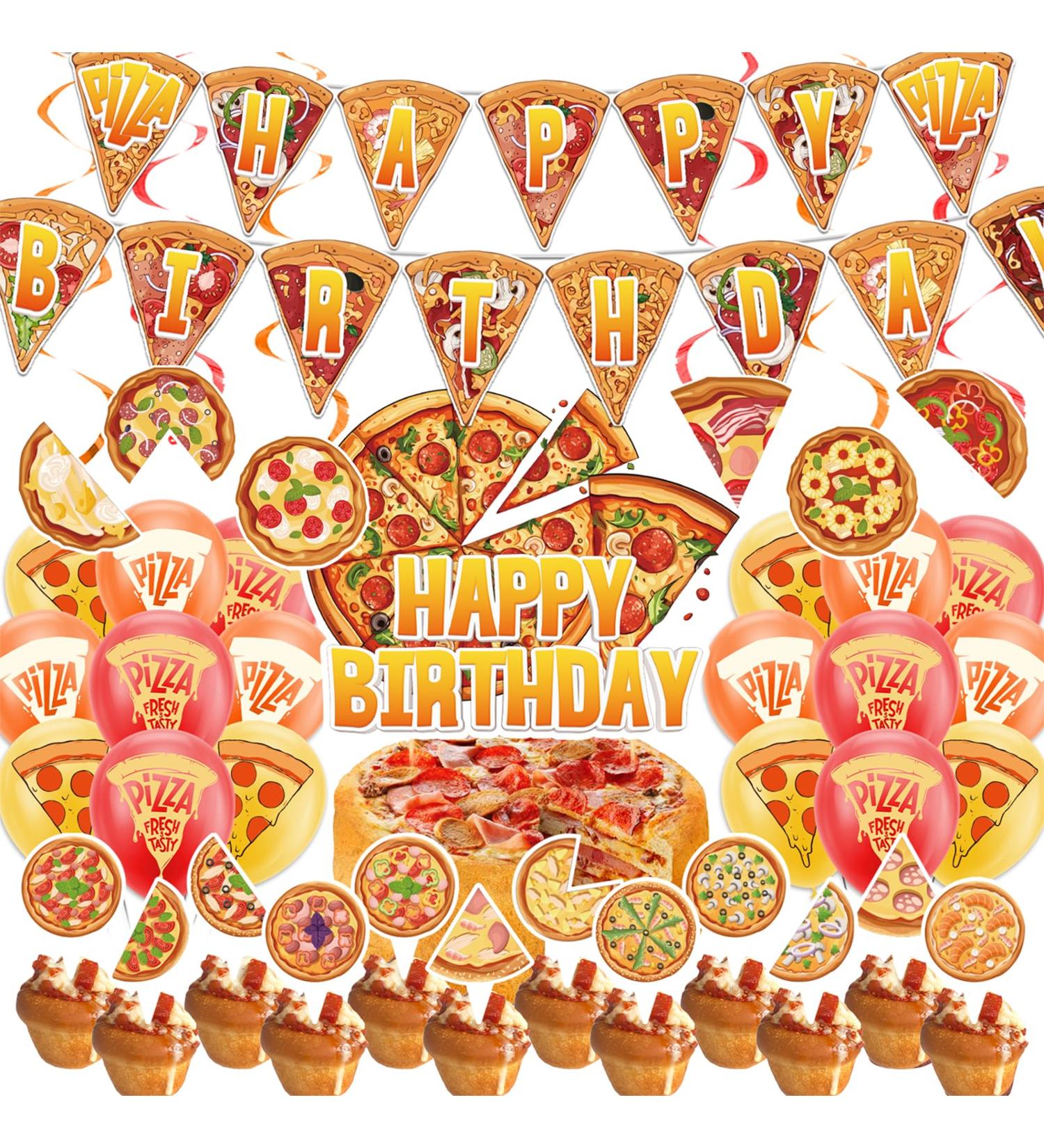 Pizza Party Decorations Includes Happy Birthday Banner Hanging Swirls Cake Topper Cupcake Toppers Balloons for Pizza Birthday Party Supplies - Buy Online on GoSupps.com