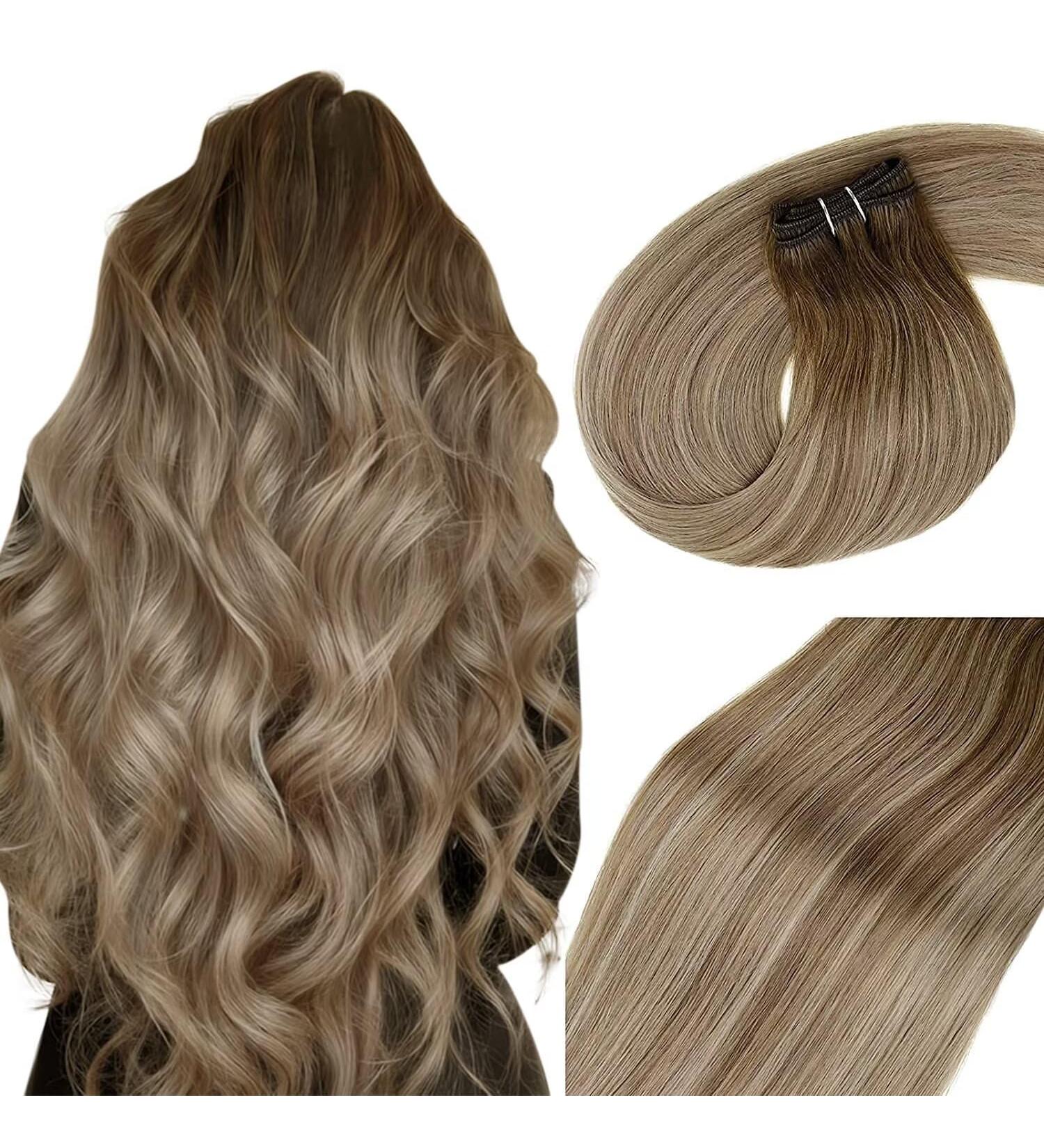 Vivien Extensions | Remy Real Hair Tressen - Blond Dark Brown Light Brown Ombre | 45cm 18'' #3/8/24 - Buy Online on GoSupps.com