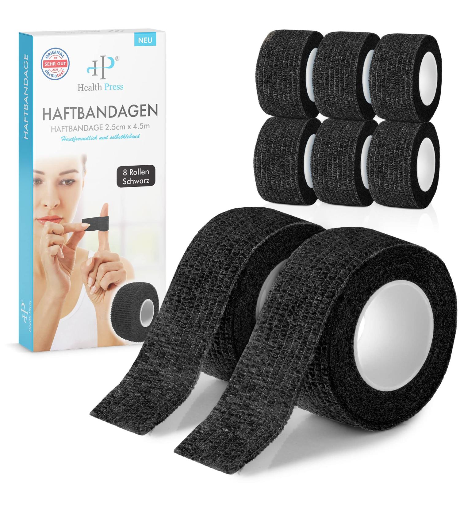 Finger Pavement Self-Adhering Plaster Roll - 8x Waterproof Elastic Tape (2.5cm x 4.5m) - Black Dust & Dirt Repellent - Pack of 8 Rolls - Buy Online on GoSupps.com