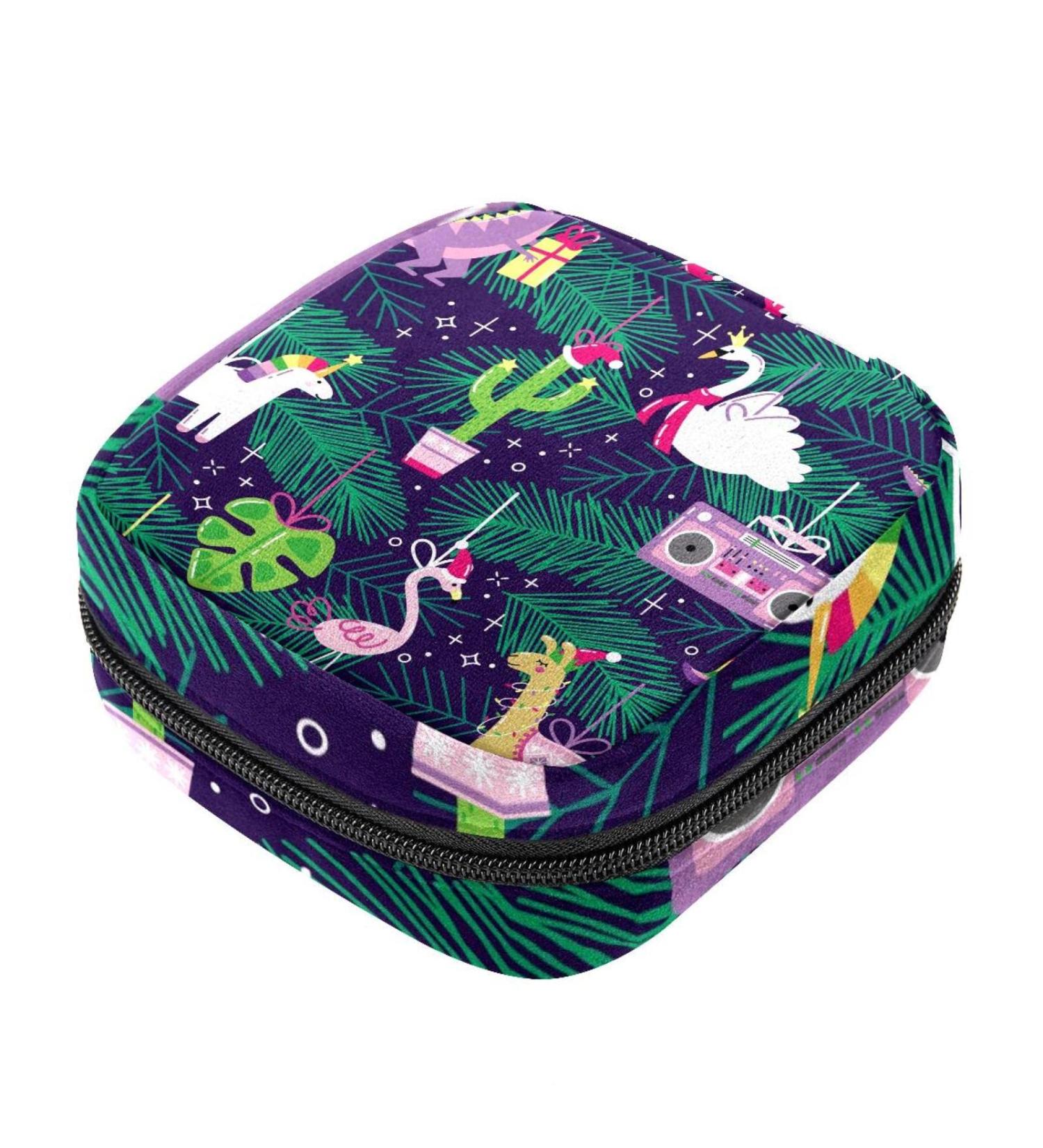 Menstruation Pad Bag with Zipper - Funny Dino Flamingo Pattern for Women & Girls | Collecting Bags for Tampons & Napkins - Buy Online on GoSupps.com