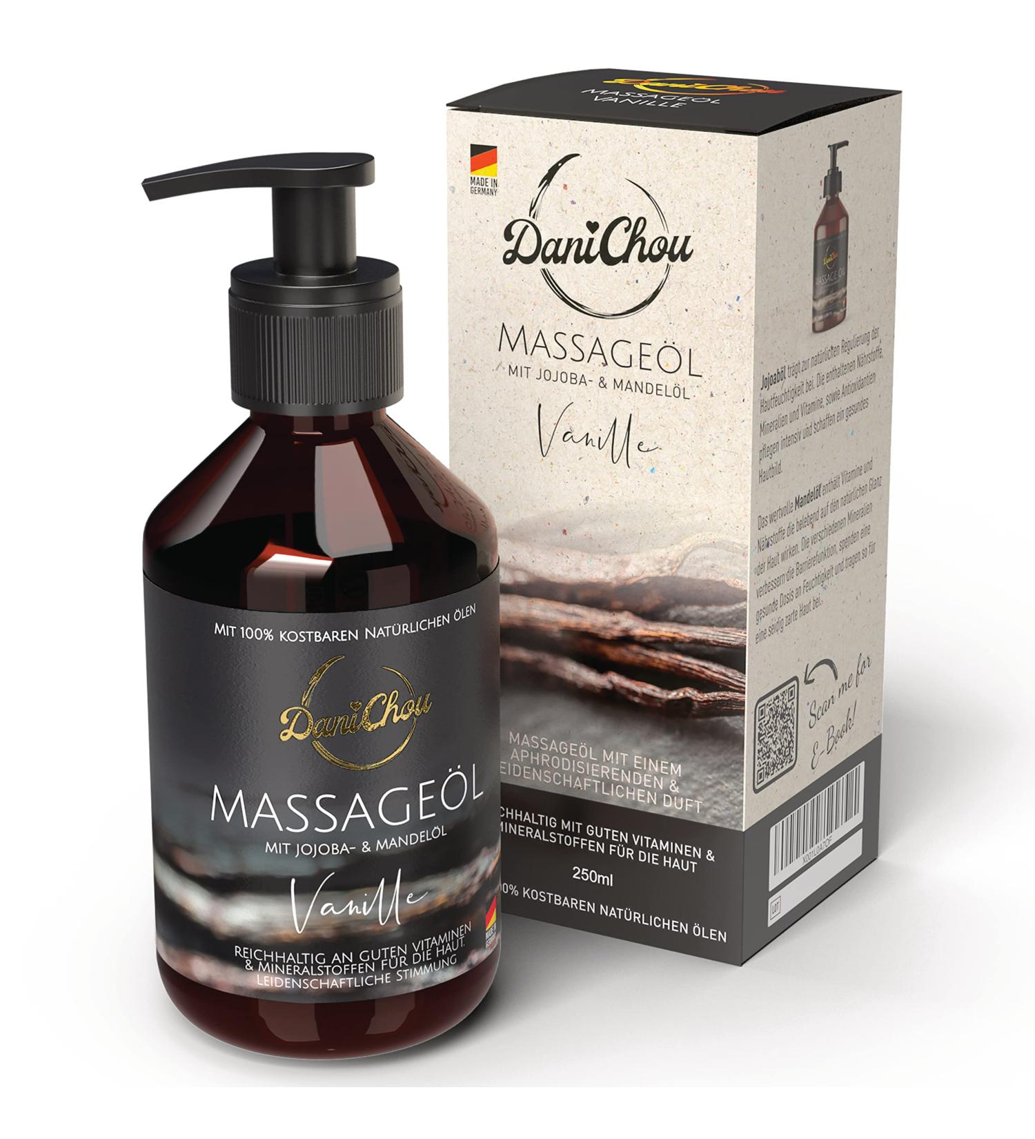 Danichou Massage Oil Vanilla 250ml | Natural Jojoba & Almond Oil | 100% Natural Cosmetics for Relaxation & Skin Care | No Paraffins or Dyes - Buy Online on GoSupps.com
