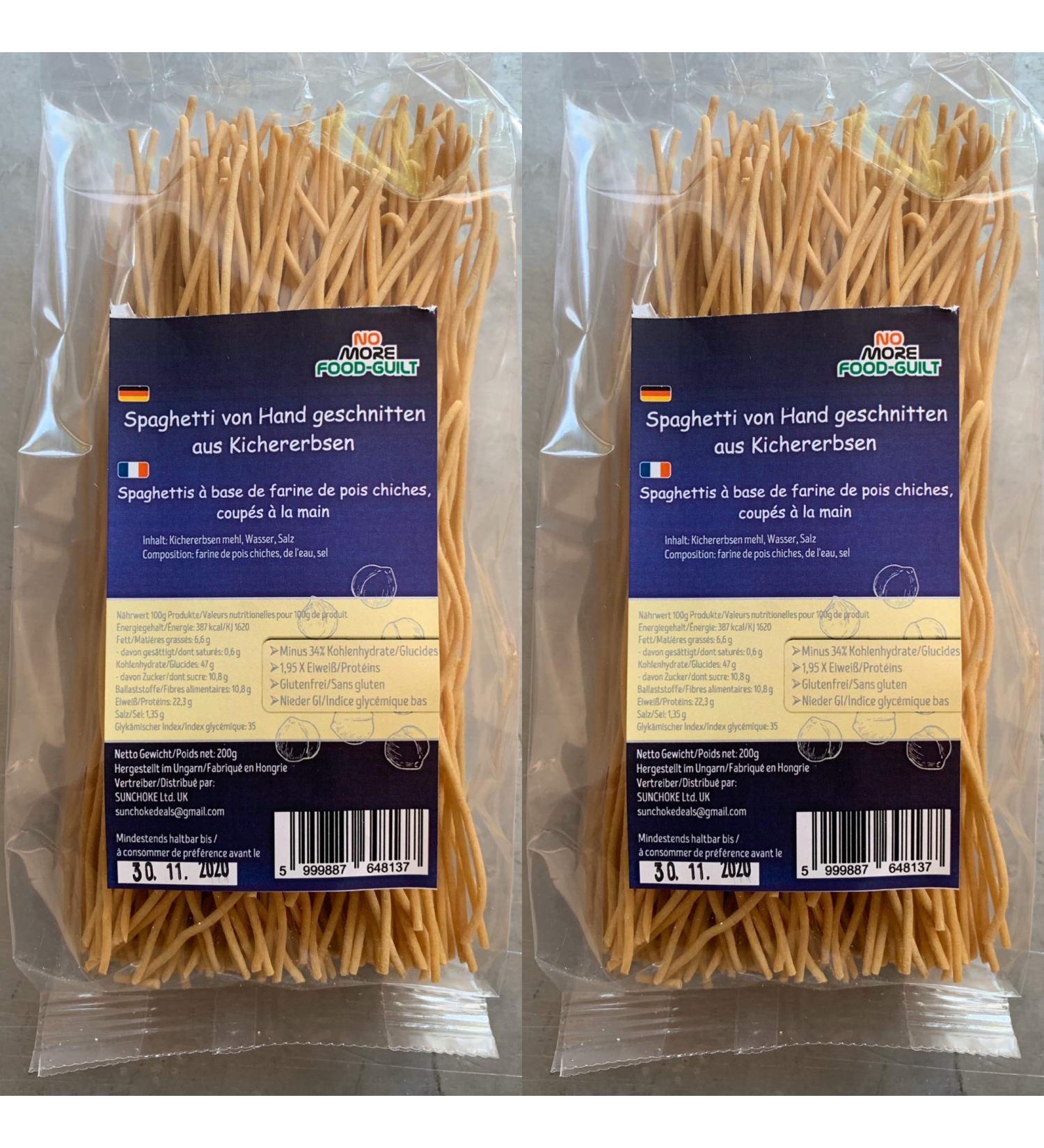NOMOREFOODGUILT Spaghetti Hand Cut Naturally Gluten Free Less Carbohydrates More Protein Low Glycemic Index Vegan 2X200g