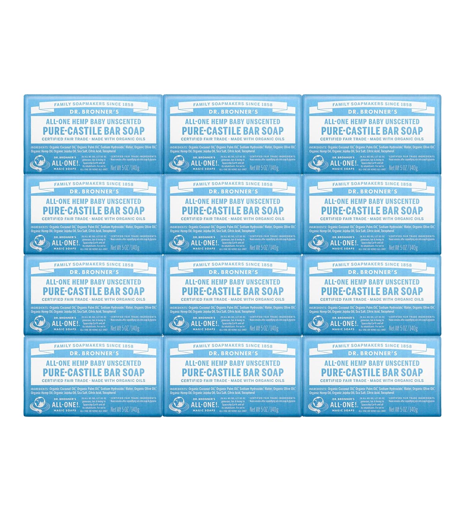 Dr. Bronner's Baby Unscented Pure-Castile Bar Soap 5 oz 12-Pack - Organic & Gentle for Sensitive Skin - Vegan & Biodegradable - Buy Online on GoSupps.com
