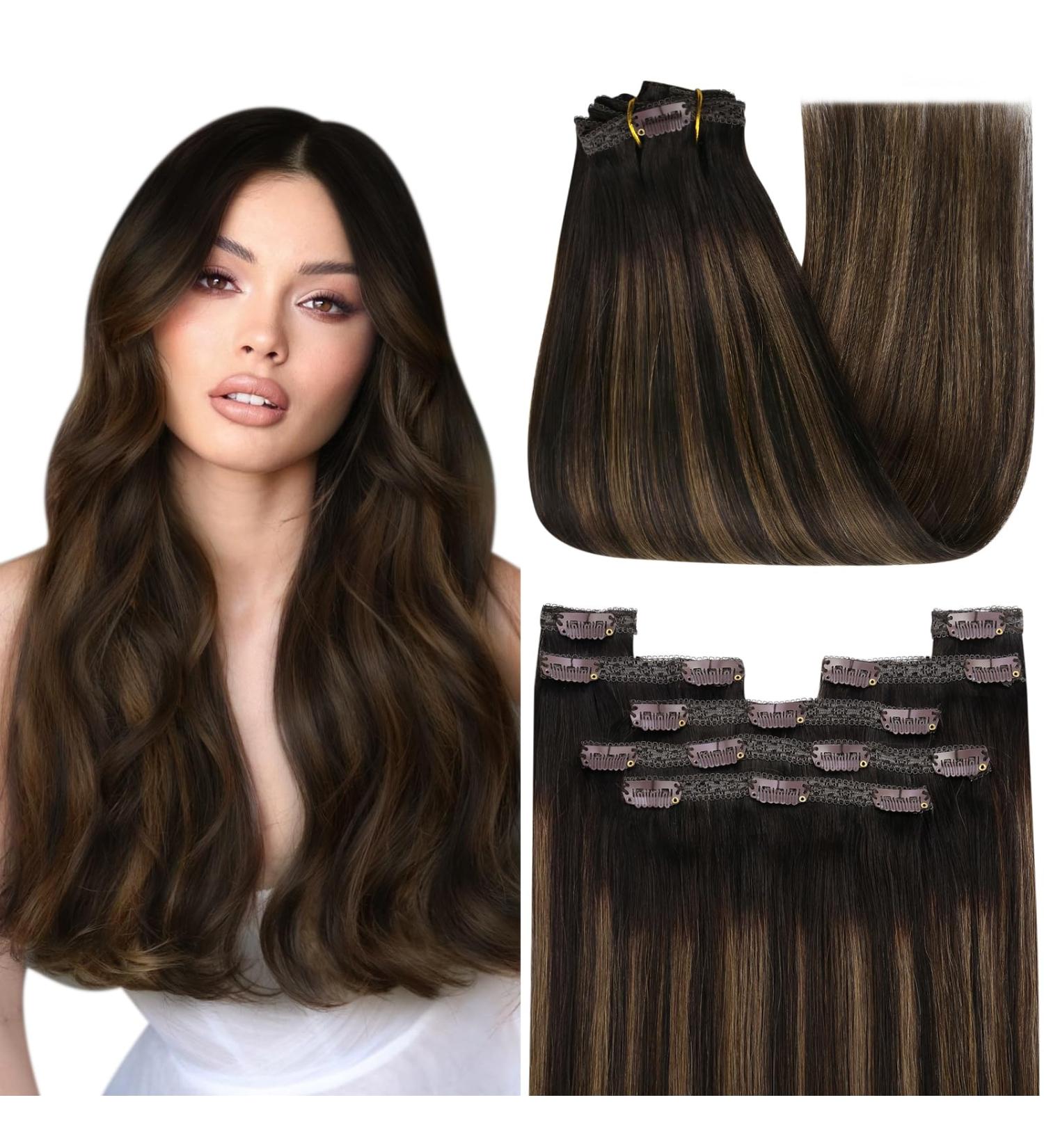 Youngsee Clip In Extensions - 55cm Real Hair Balayage Brown Ombre Remy 120g (7pcs) - Long Clip In Hair Extensions for Women - Buy Online on GoSupps.com