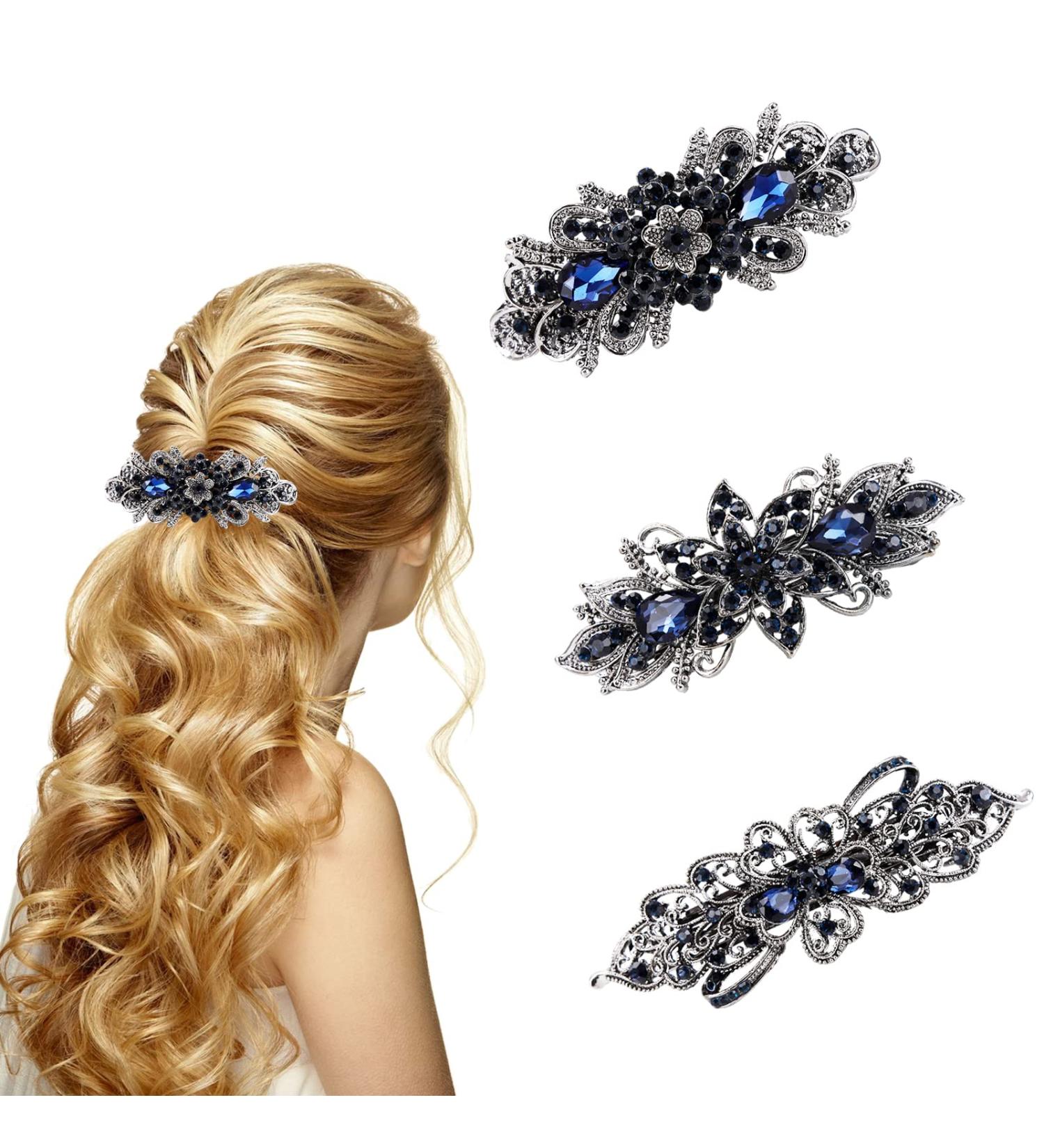 Jodsen Retro Vintage Metal French Barrette with Rhinestone & Pearl - Bridal Wedding Hairpins for Women - Style C - Buy Online on GoSupps.com