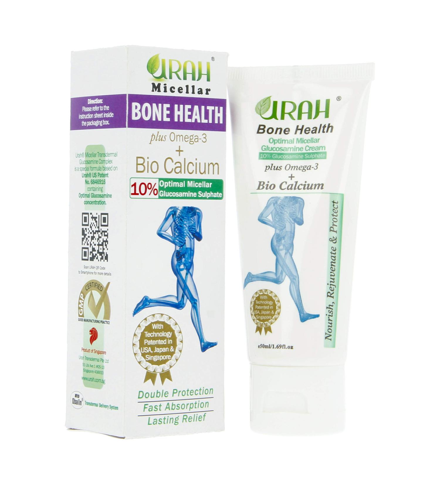 Urah Transdermal Pte Ltd Urah Bone Health + Omega 3 Enhances bone density nourishes rejuvenates &improves cartilage and helps winflammation Micellar Glucosamine Cream