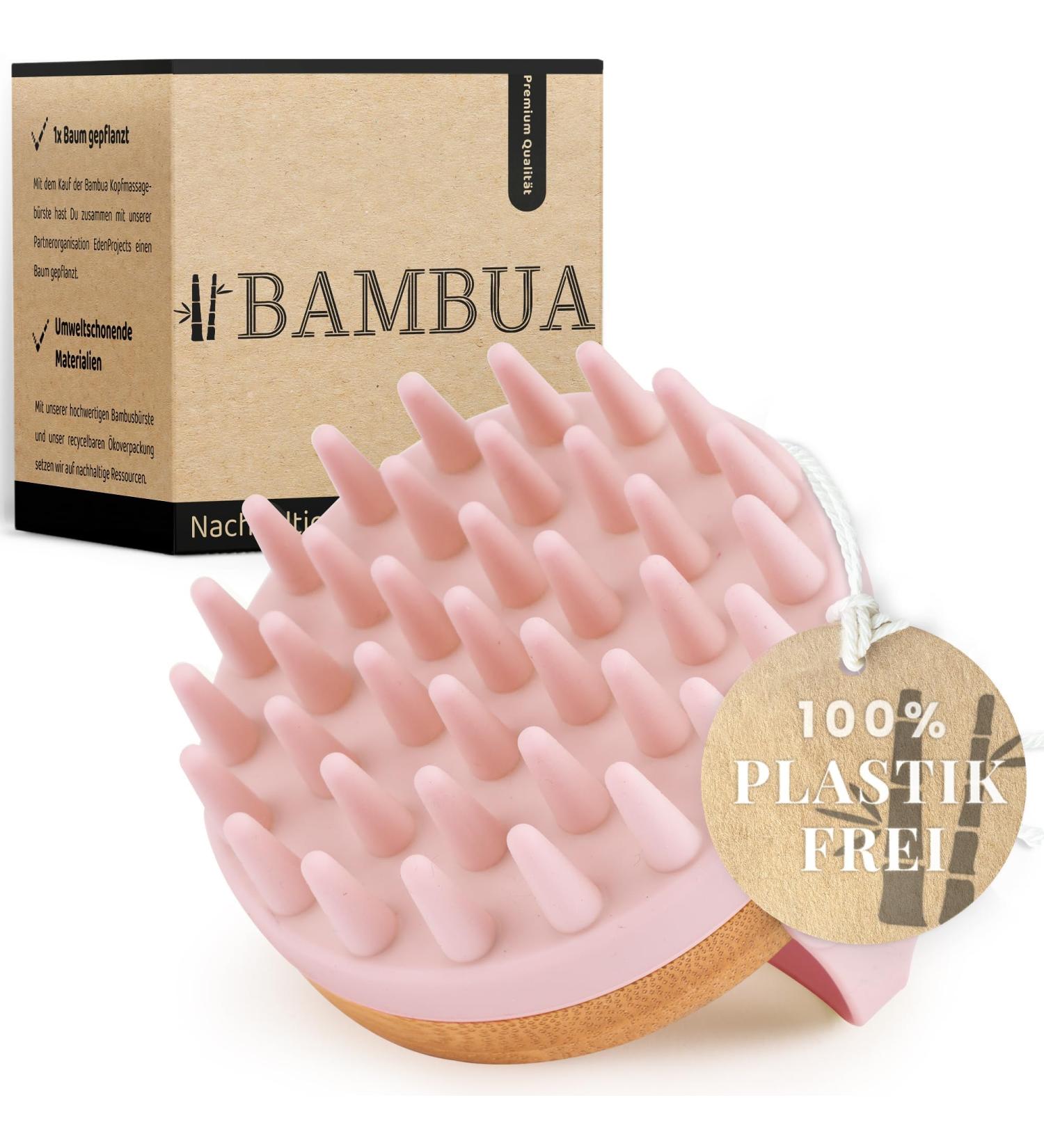 Premium Bambua Scalp Massage Brush - Anti-Dandruff Head Massager with E-Book for Healthy Scalp - Pink | International Shipping - Buy Online on GoSupps.com